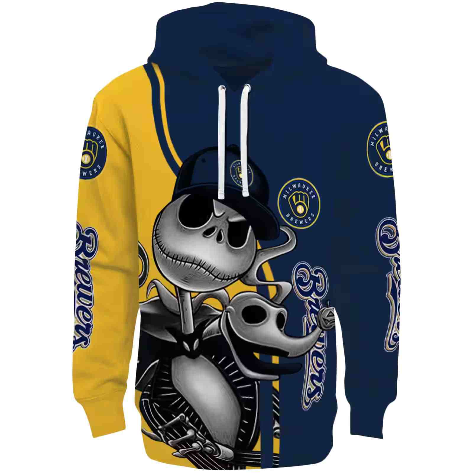 Milwaukee Brewers Jack Skellington Navy Blue Hoodie