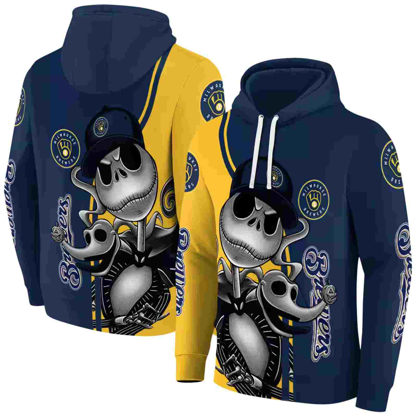 milwaukee brewers jack skellington navy blue hoodie fashion forward