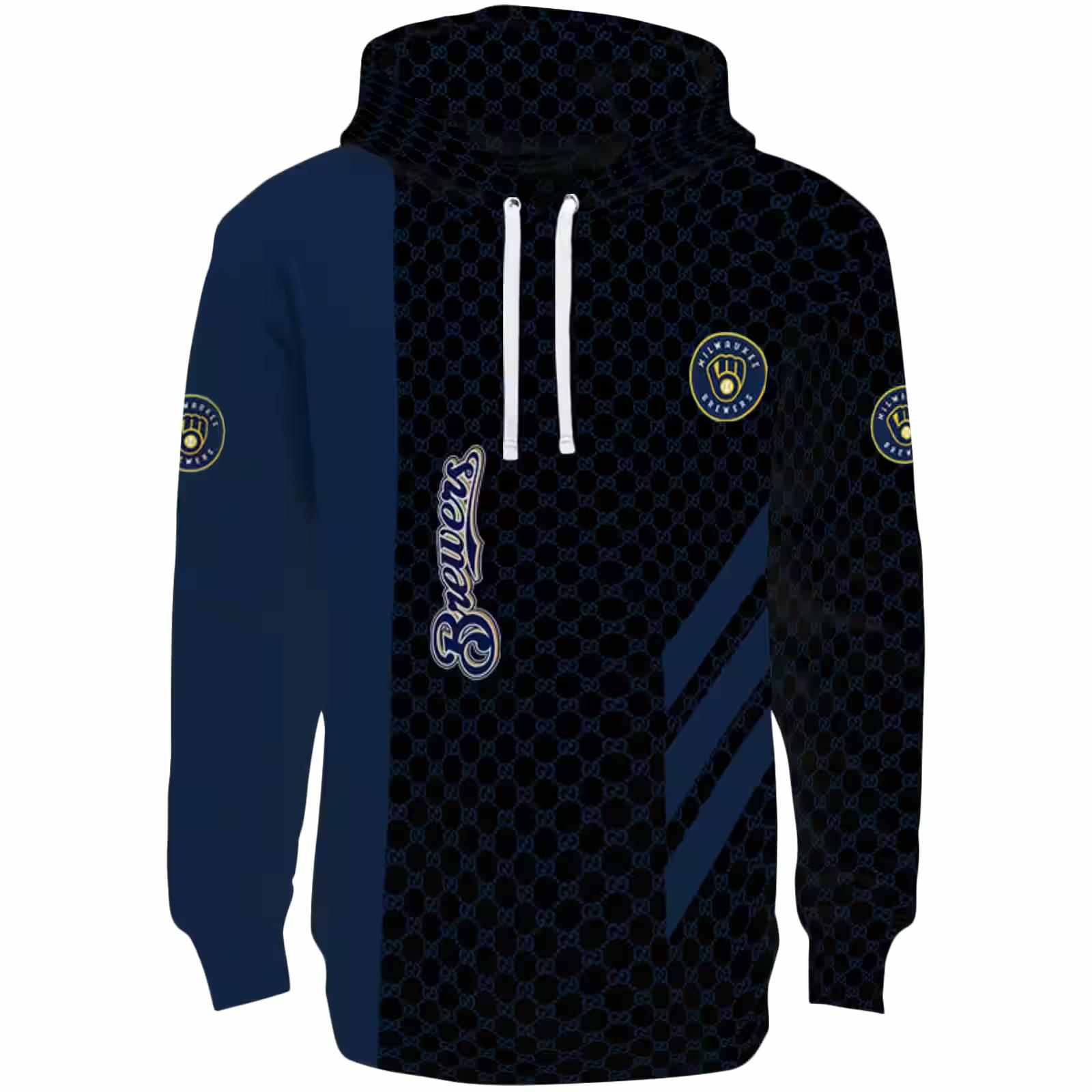 Milwaukee Brewers Monogram Pattern Navy Blue Hoodie