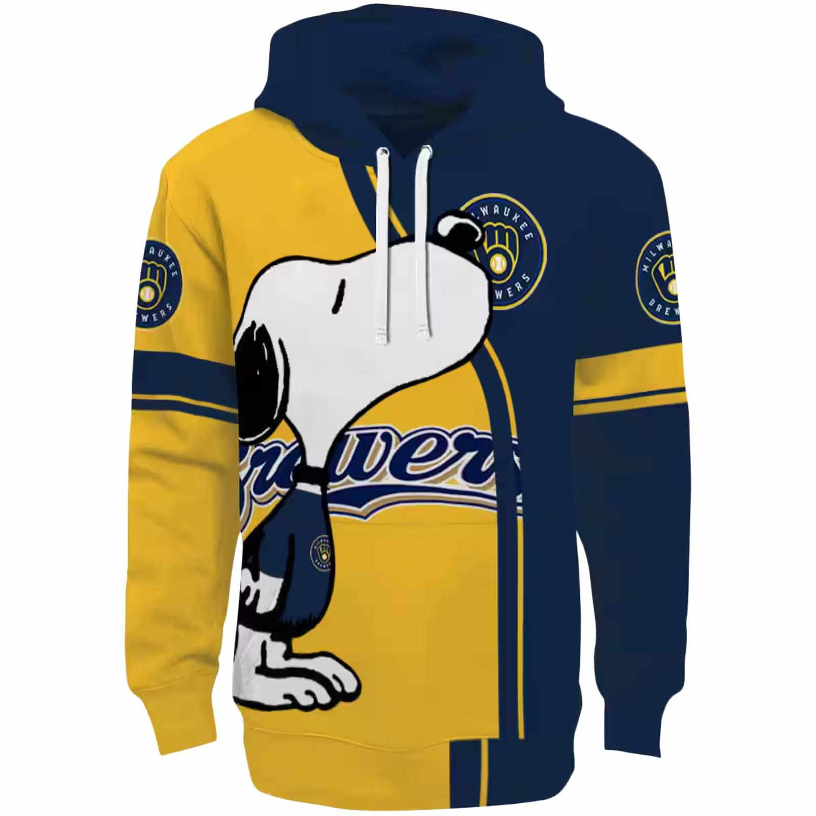 Milwaukee Brewers Playful Snoopy Navy Blue Hoodie