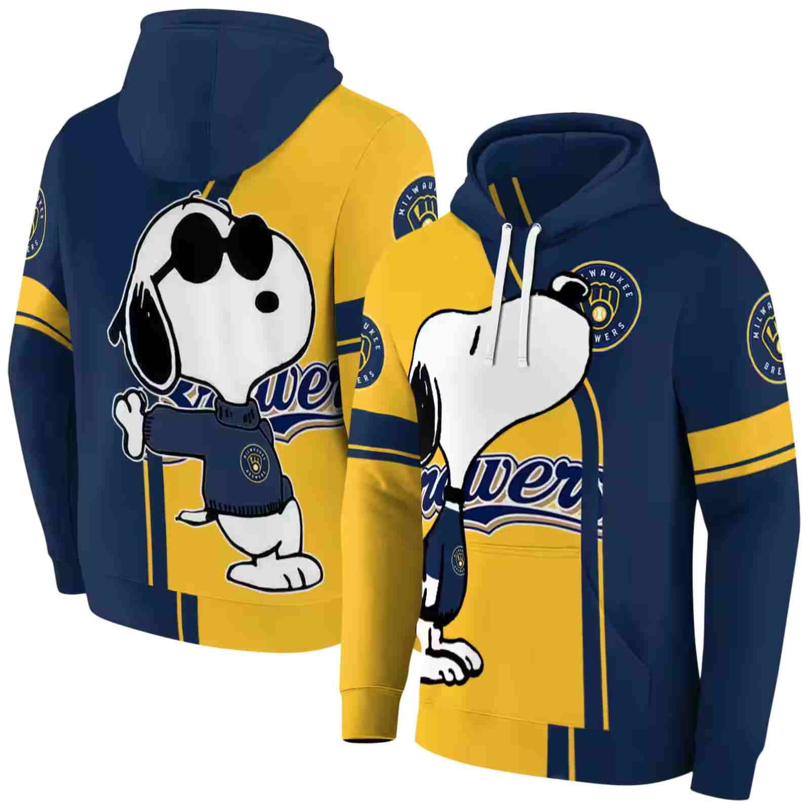 milwaukee brewers playful snoopy navy blue hoodie fashion forward