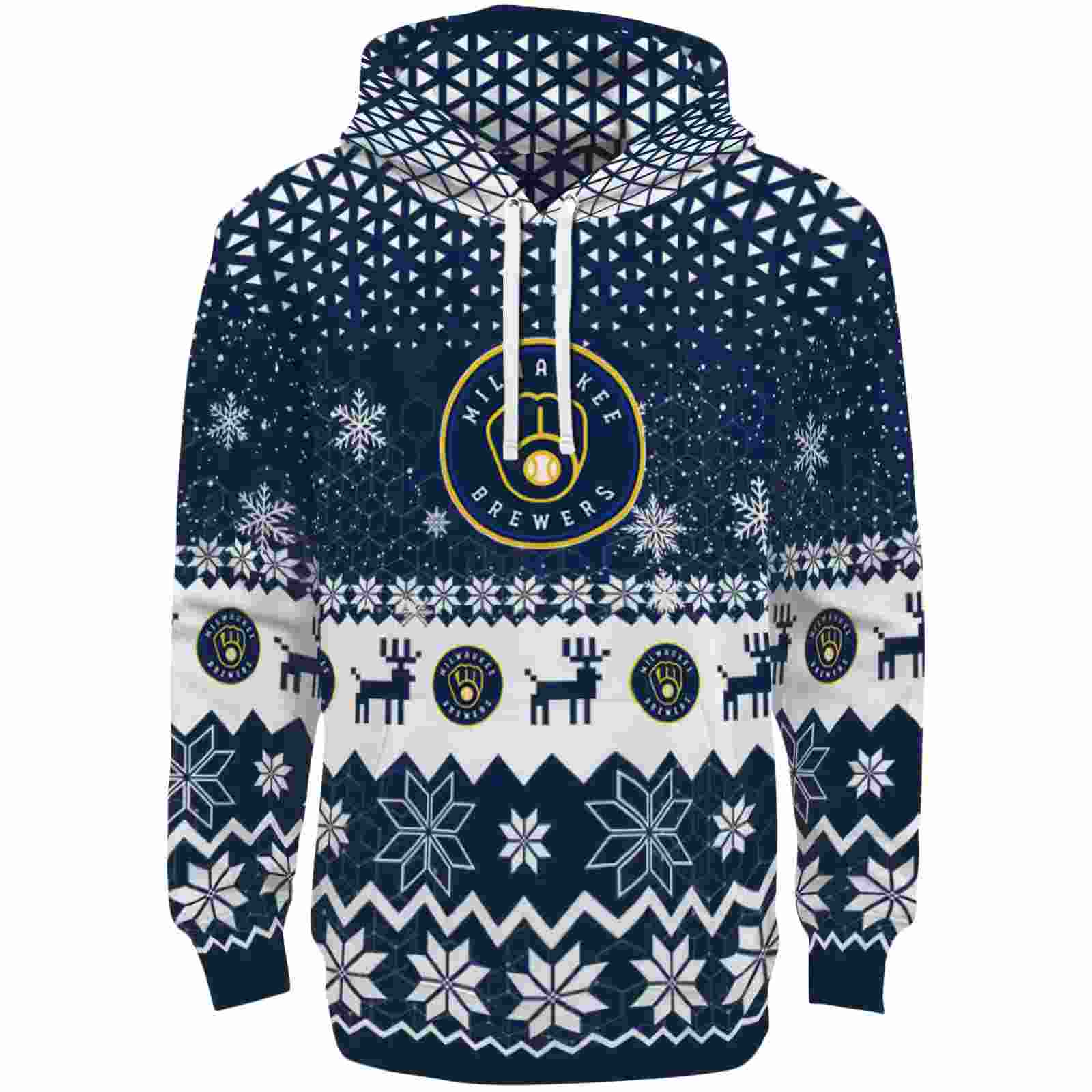 Milwaukee Brewers Reindeer Motif Navy Blue Hoodie