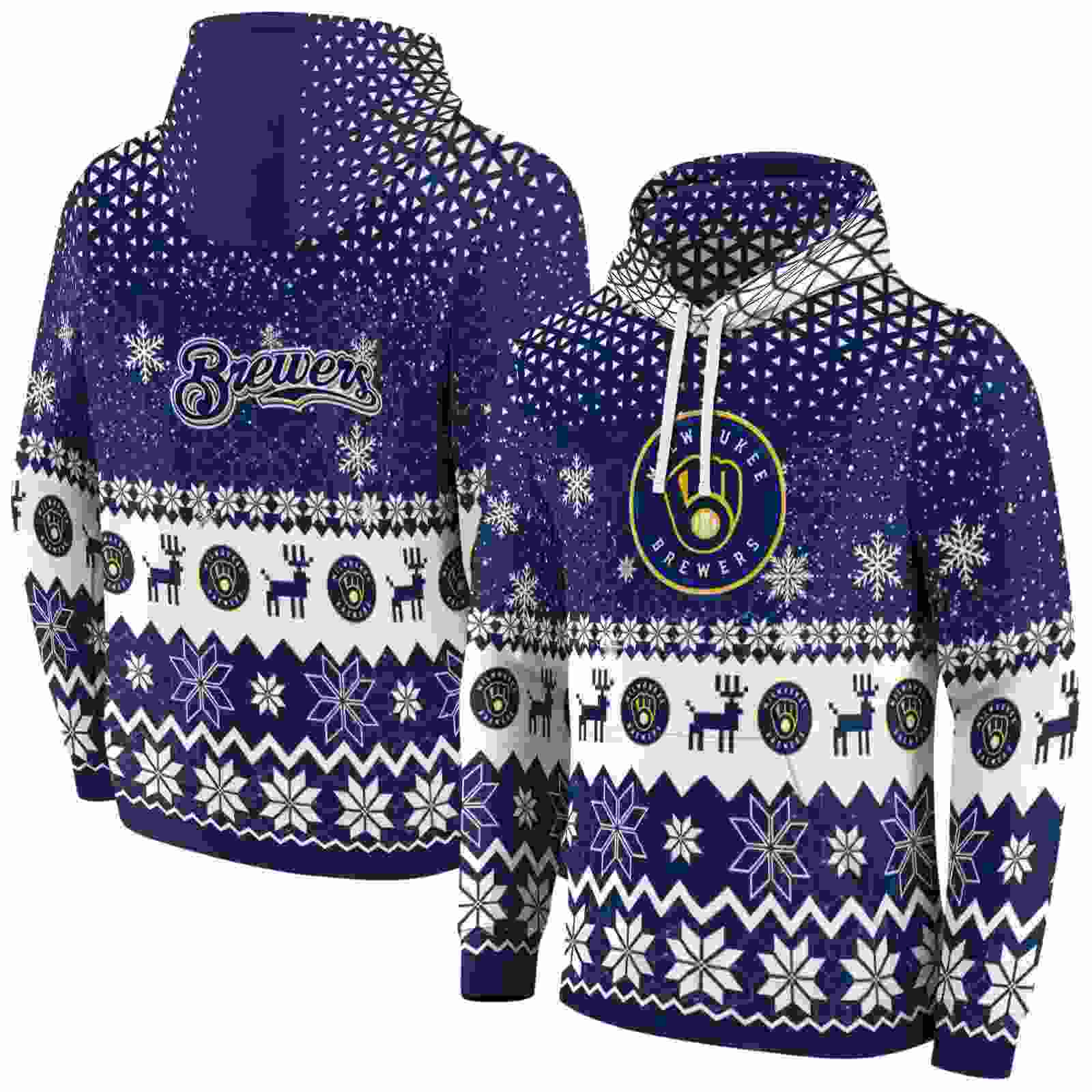 milwaukee brewers reindeer motif navy blue hoodie fashion forward