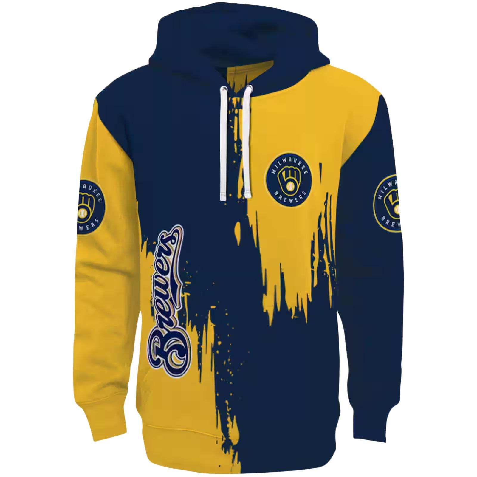Milwaukee Brewers Splatter Effect Navy Blue Hoodie