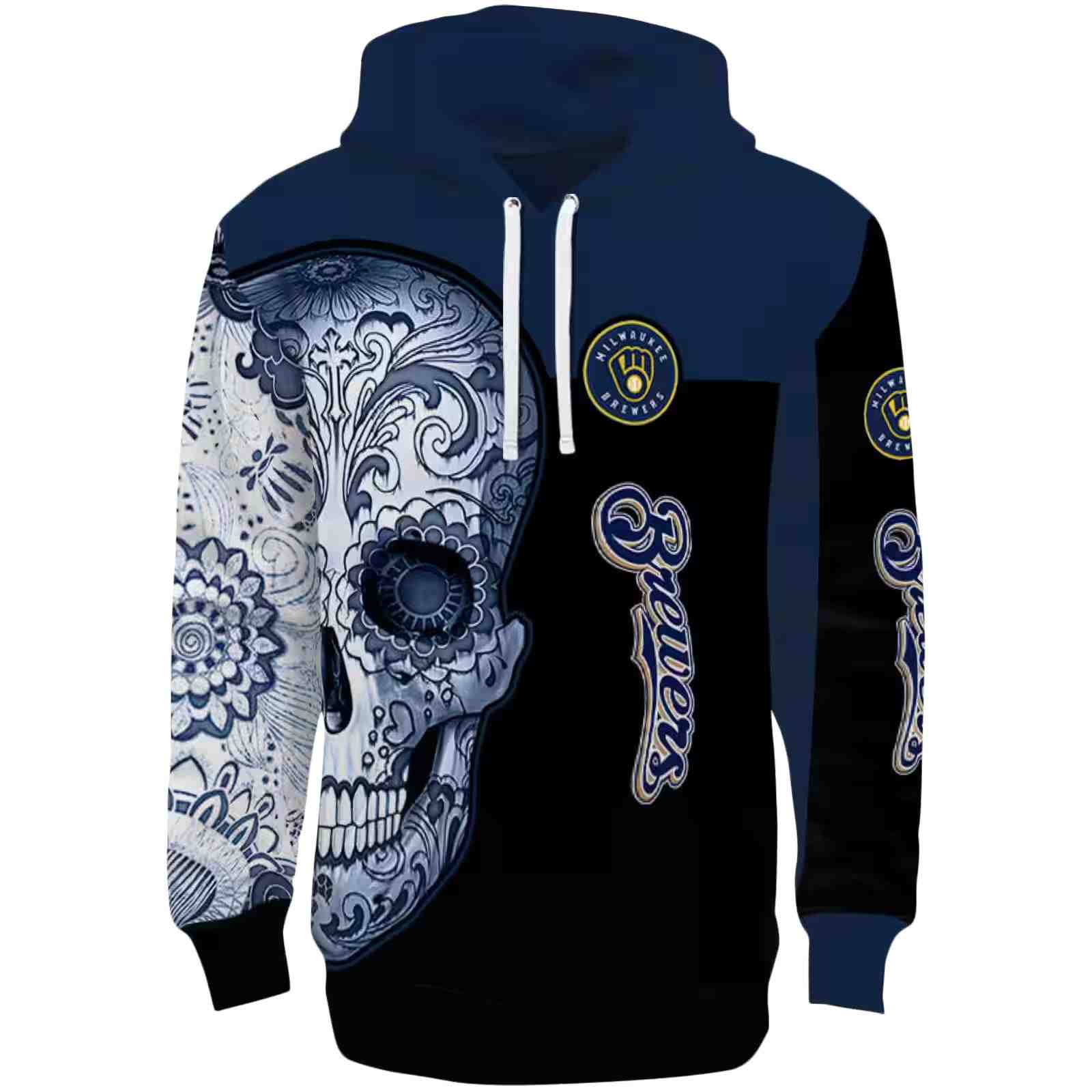 Milwaukee Brewers Sugar Skull Navy Blue Black Hoodie