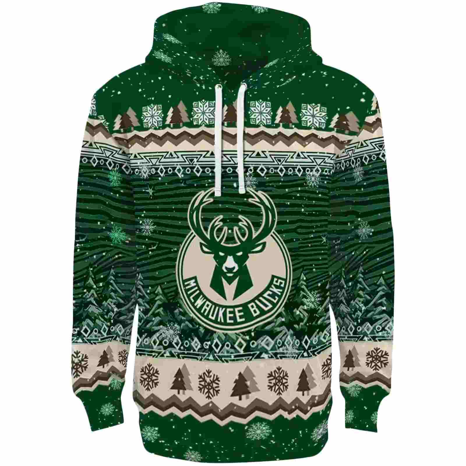 Milwaukee Bucks Christmas Trees Green Hoodie