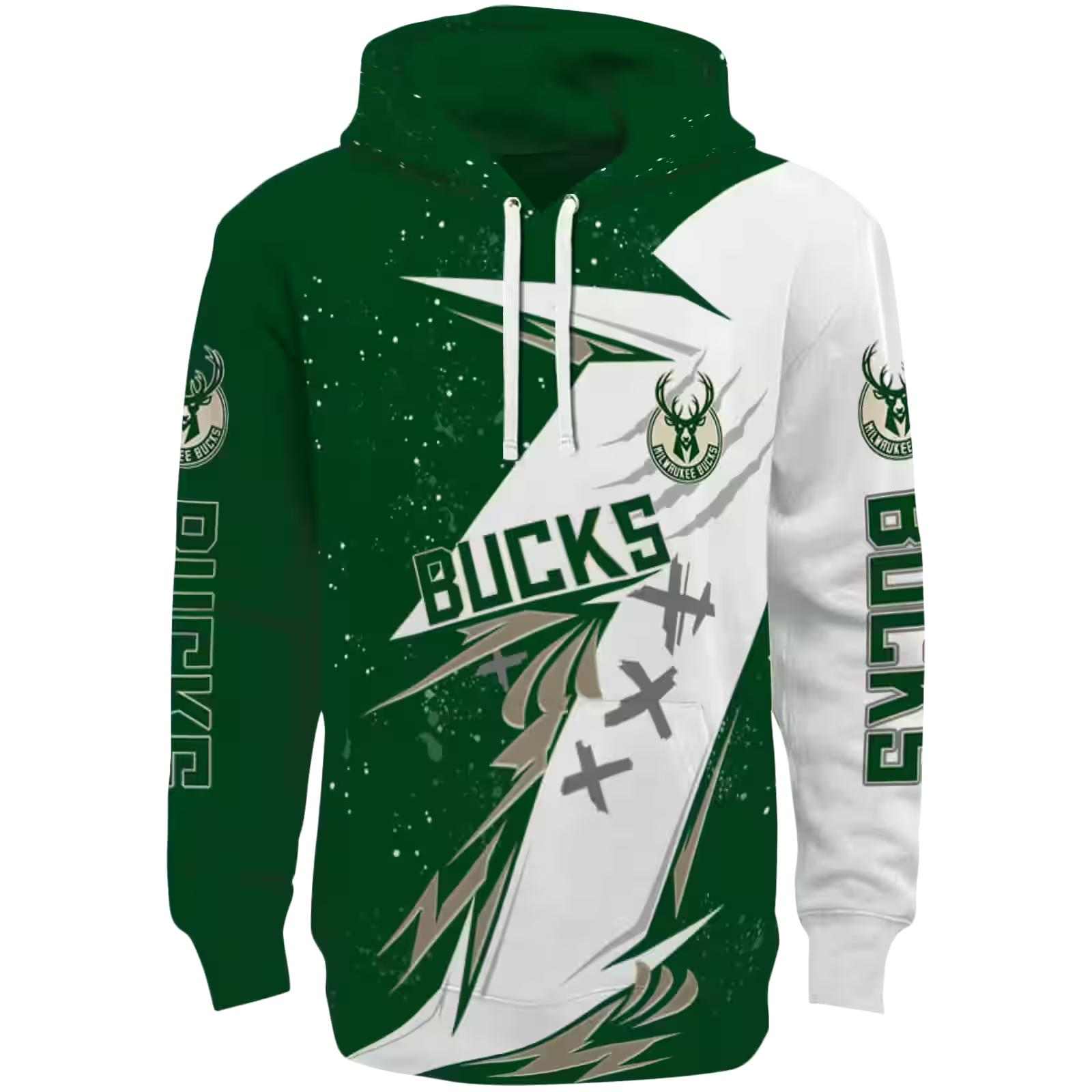 Milwaukee Bucks Dynamic Slash Green White Hoodie