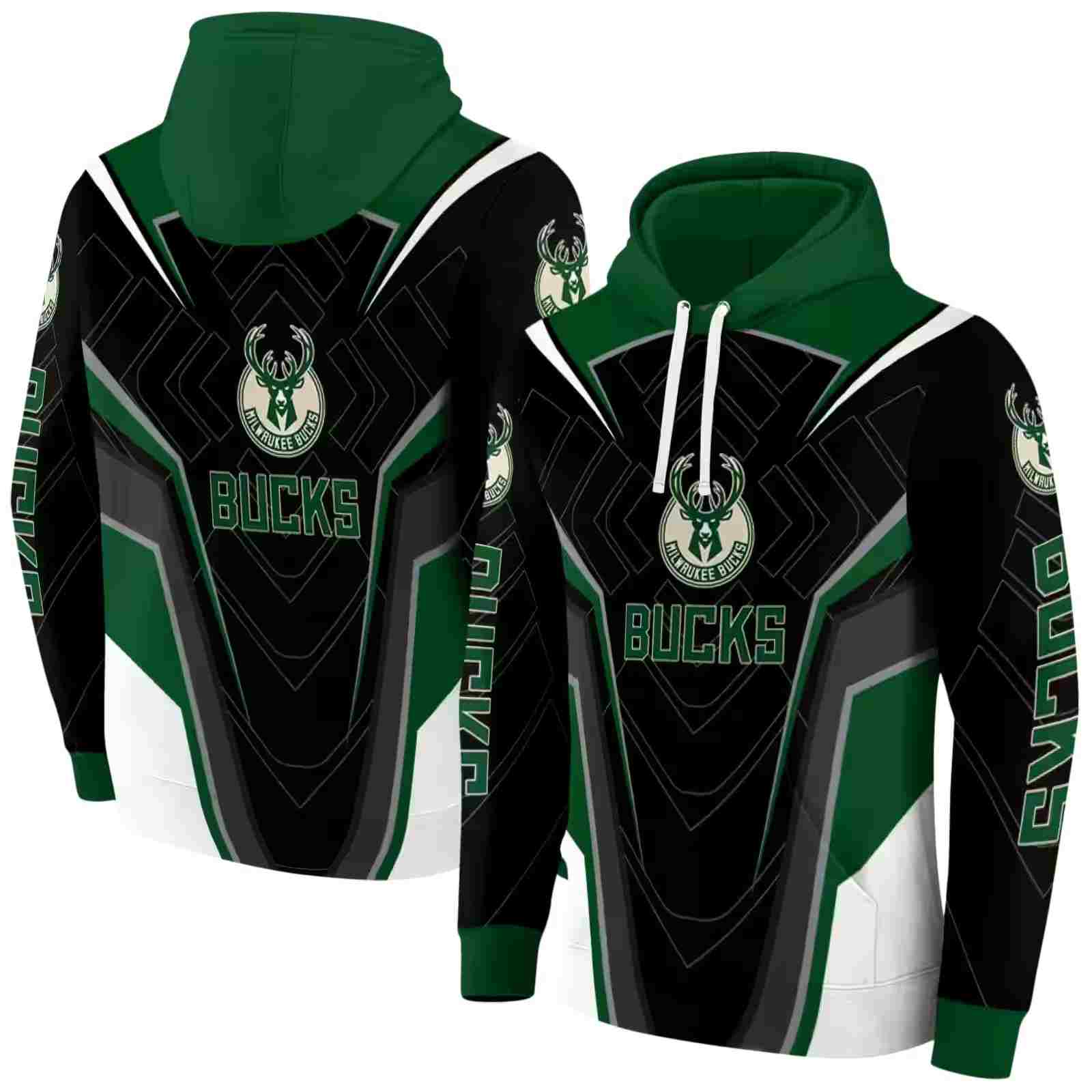 milwaukee bucks futuristic pattern green black hoodie fashion forward