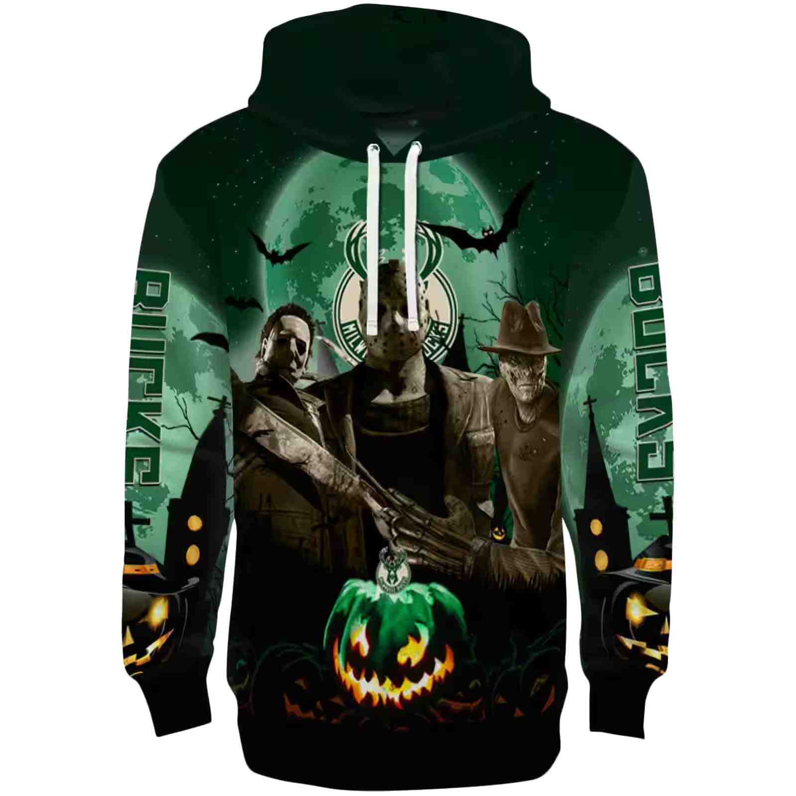 Milwaukee Bucks Halloween Vibes Green Black Hoodie