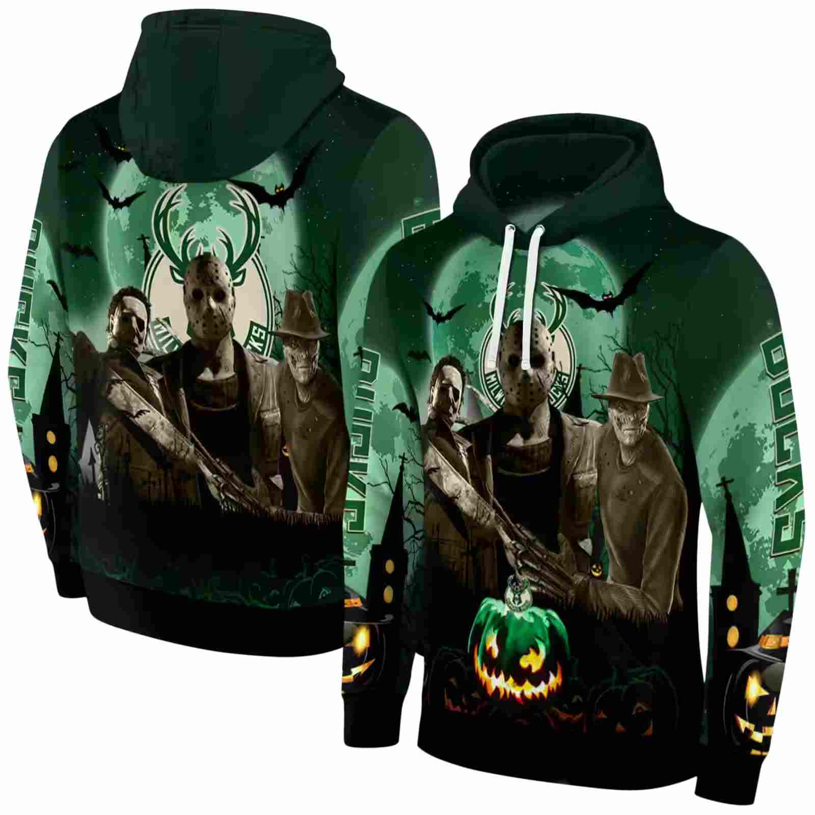 milwaukee bucks halloween vibes green black hoodie fashion forward