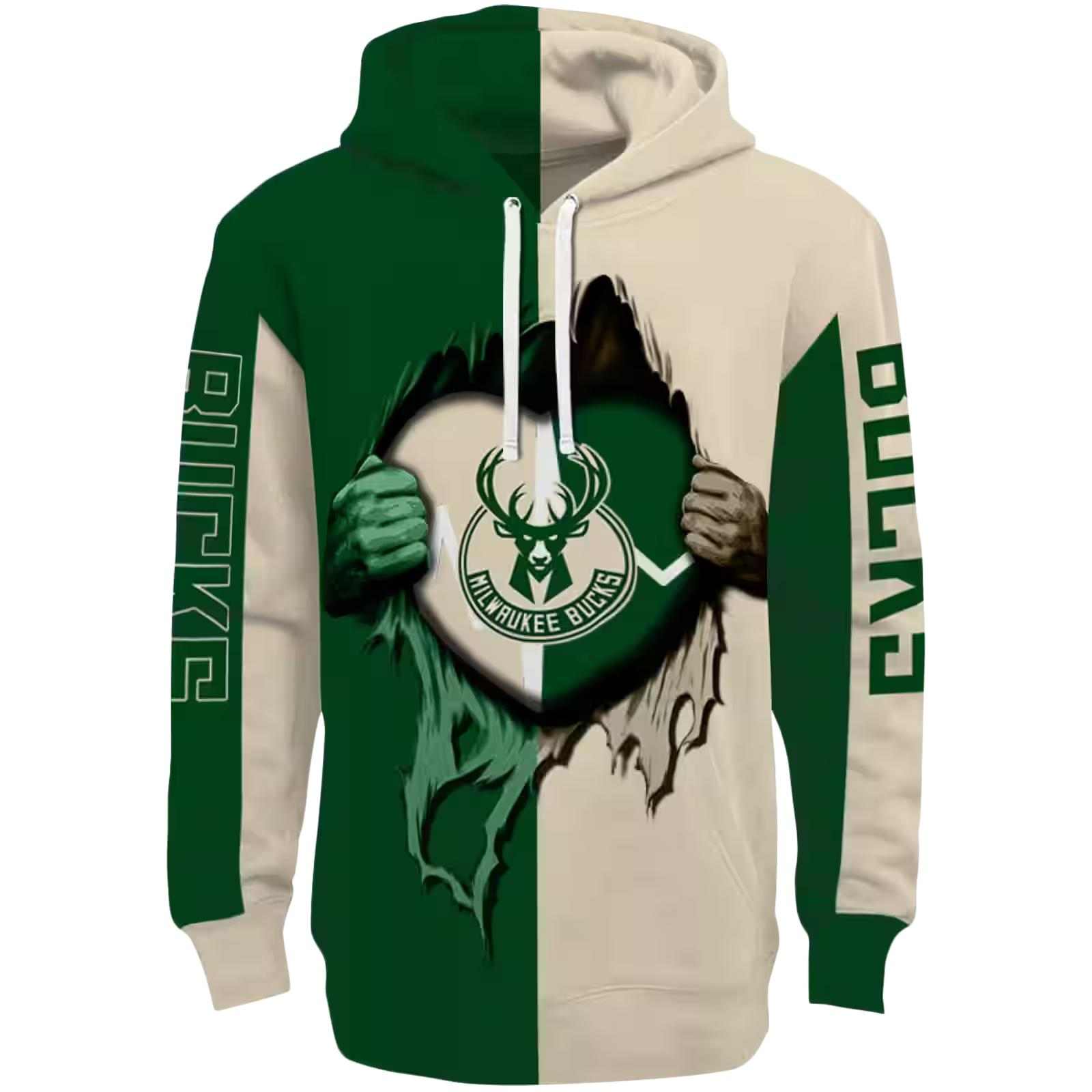 Milwaukee Bucks Heartbeat Graphic Green Hoodie