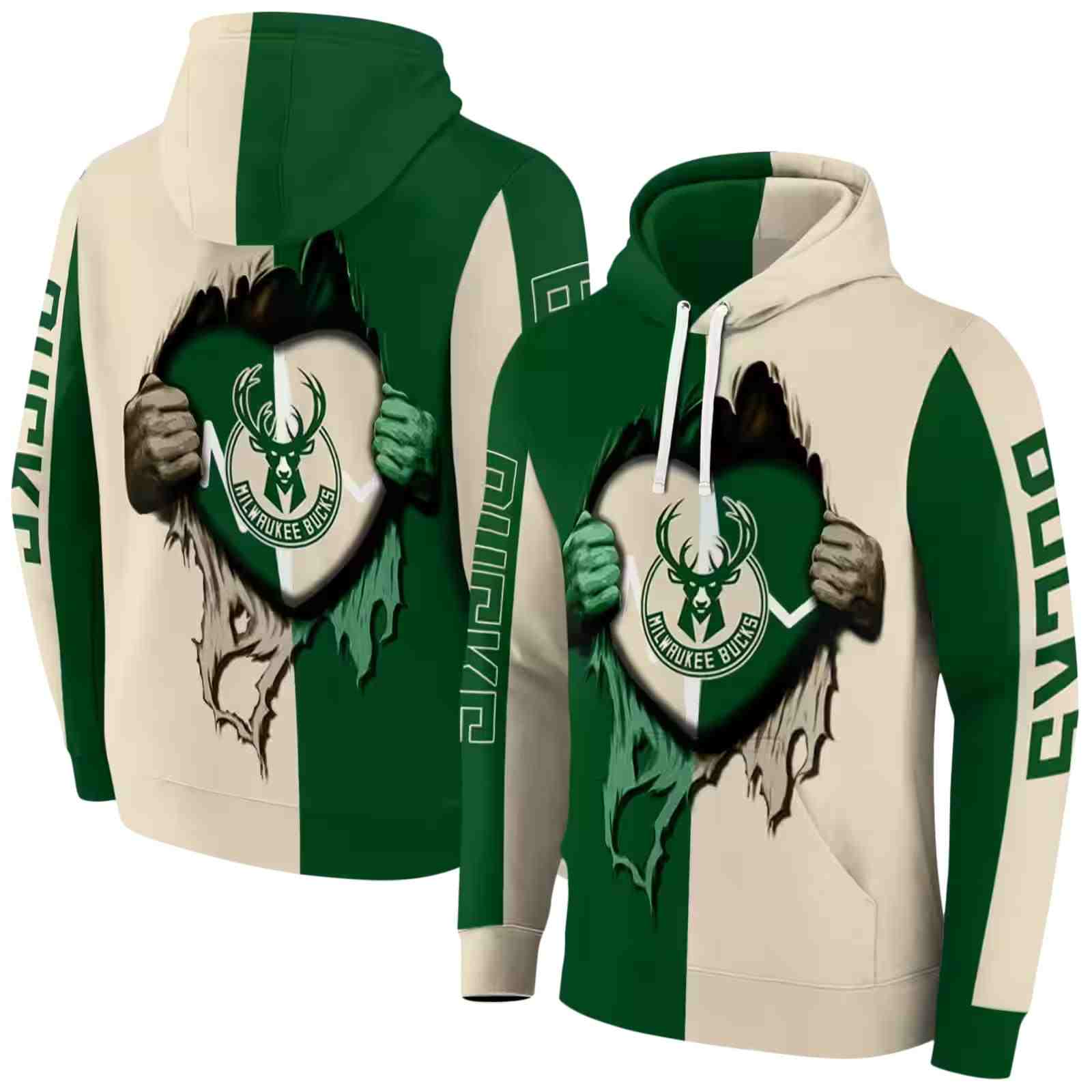 milwaukee bucks heartbeat graphic green hoodie fashion forward