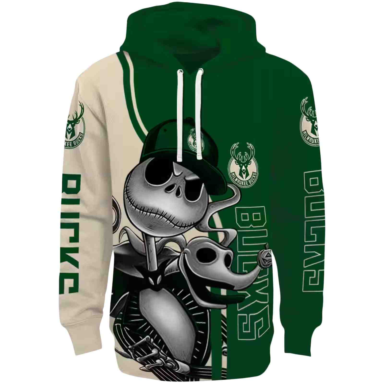 Milwaukee Bucks Jack Skellington Green Hoodie