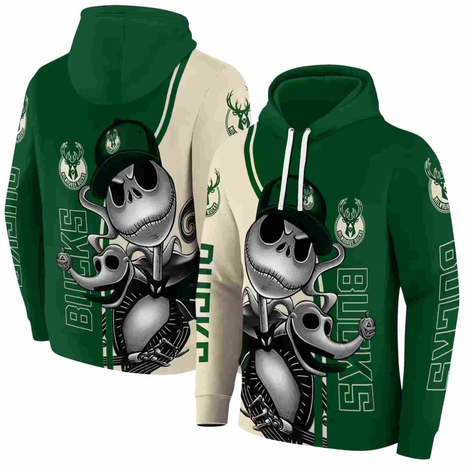 milwaukee bucks jack skellington green hoodie fashion forward