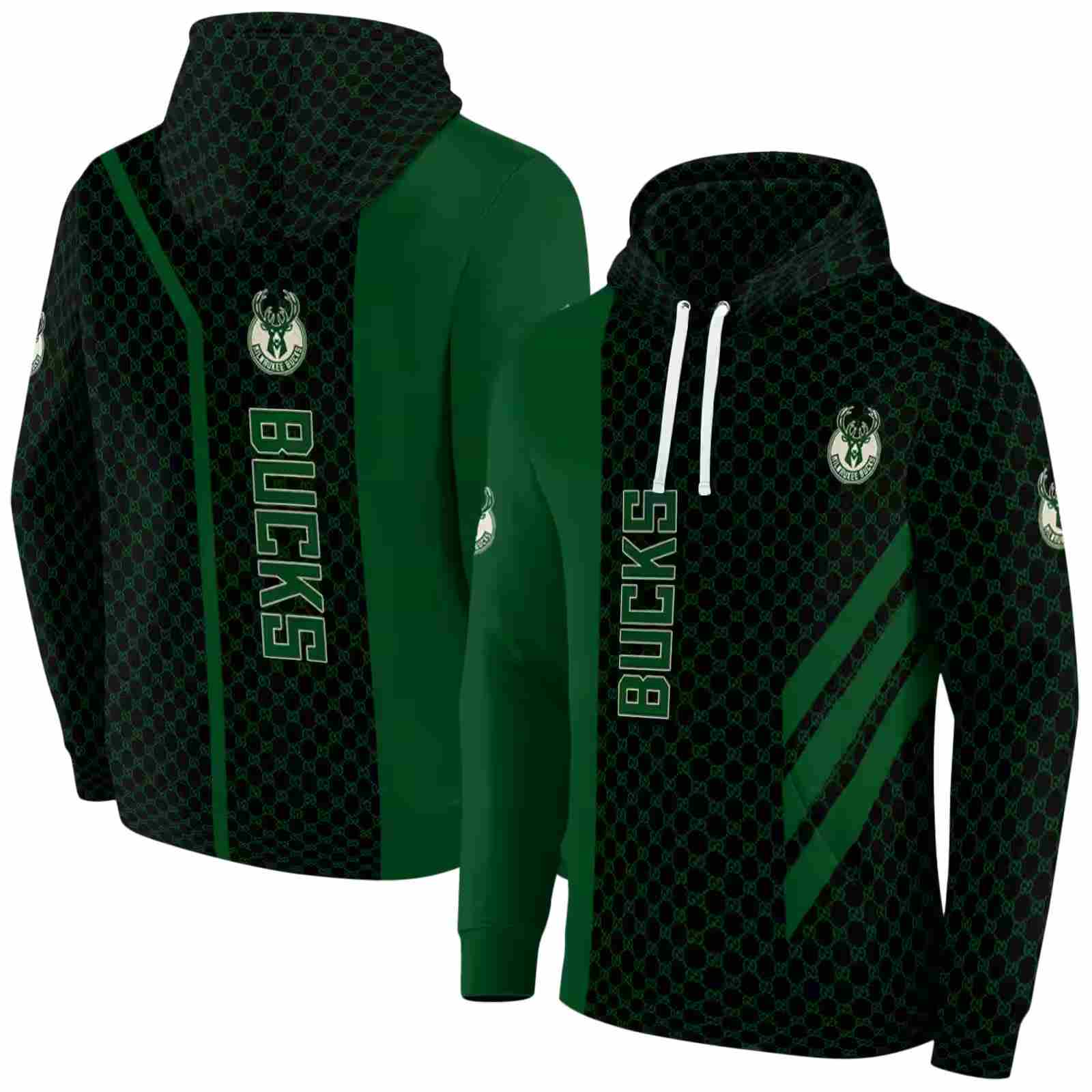 milwaukee bucks monogram pattern green hoodie fashion forward