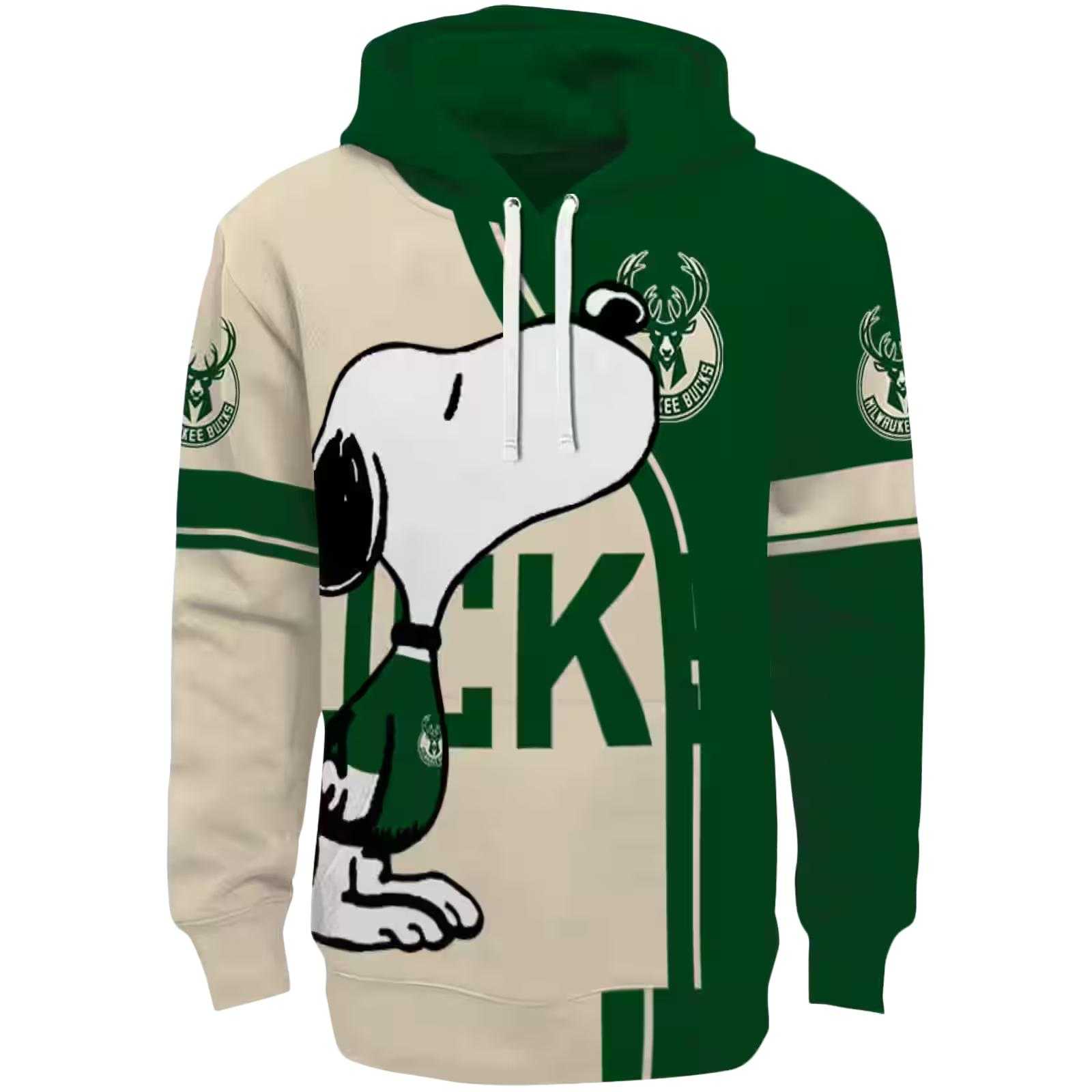 Milwaukee Bucks Playful Snoopy Green Hoodie