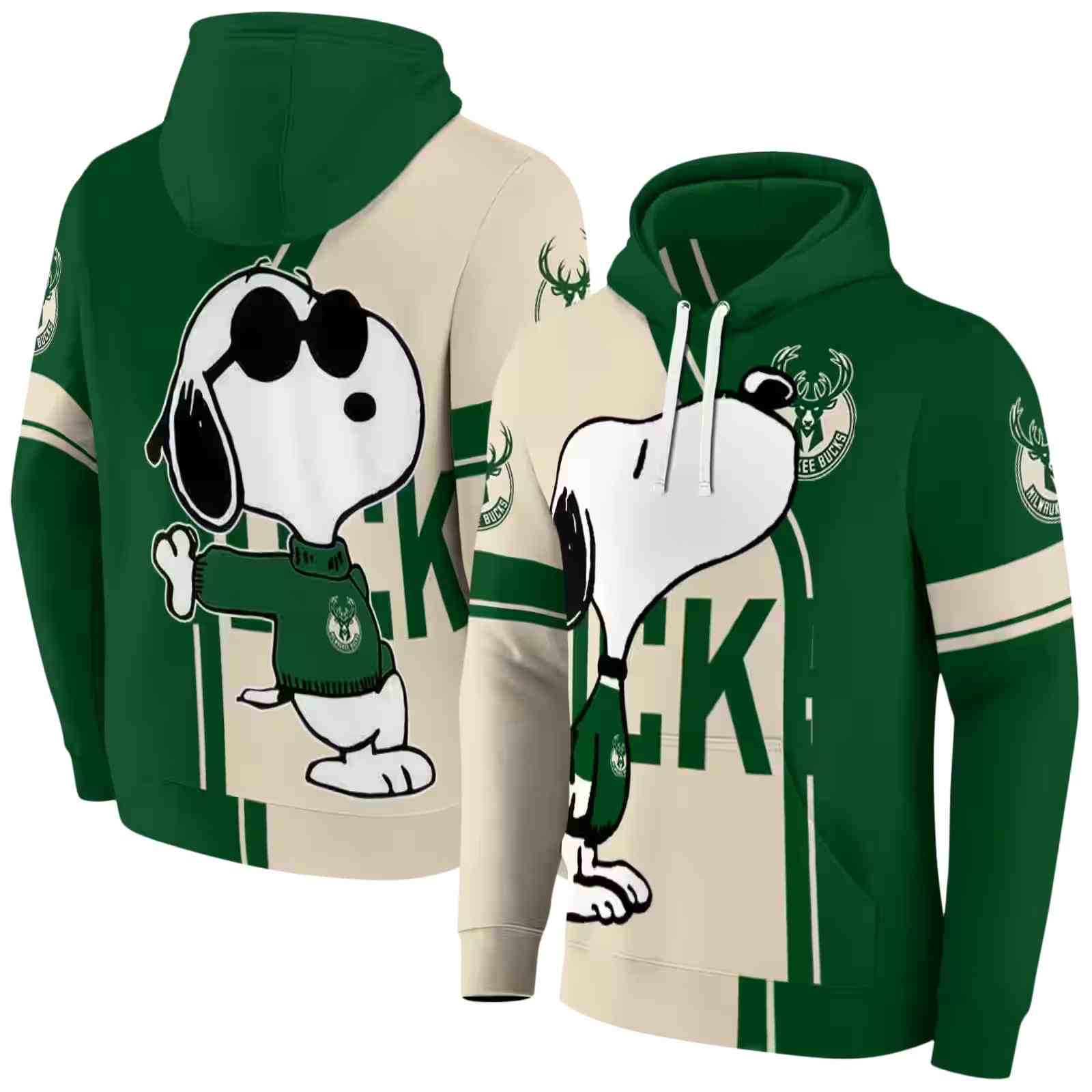 milwaukee bucks playful snoopy green hoodie fashion forward