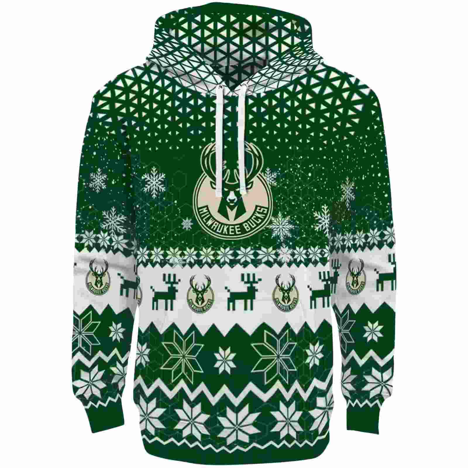 Milwaukee Bucks Reindeer Motif Green Hoodie