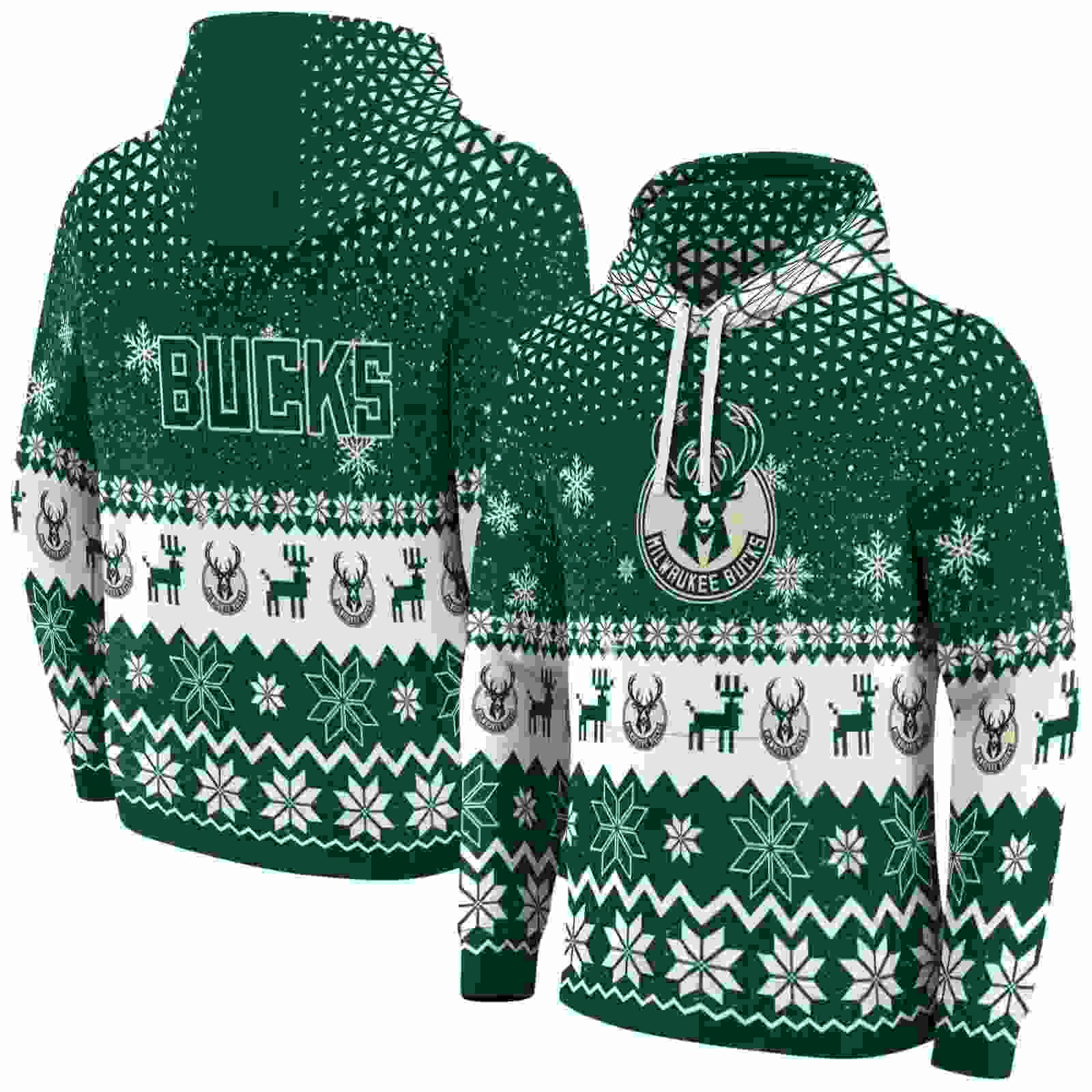 milwaukee bucks reindeer motif green hoodie fashion forward