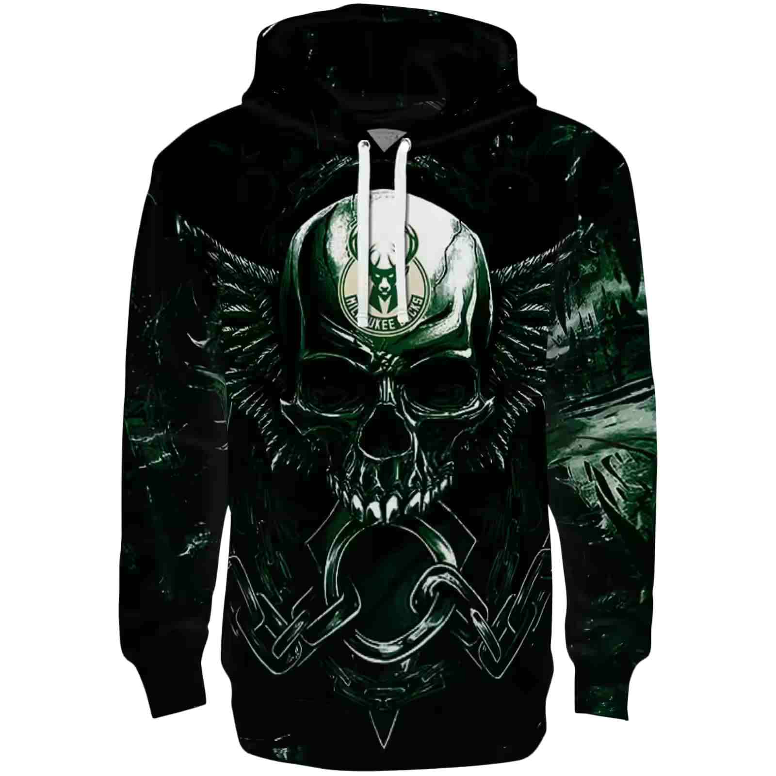 Milwaukee Bucks Skull Artwork Green Black Hoodie