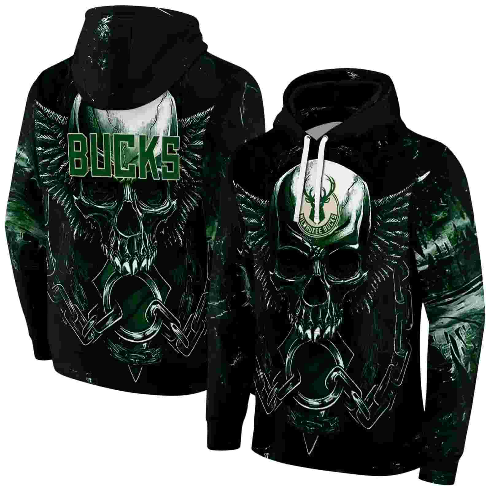 milwaukee bucks skull artwork green black hoodie fashion forward