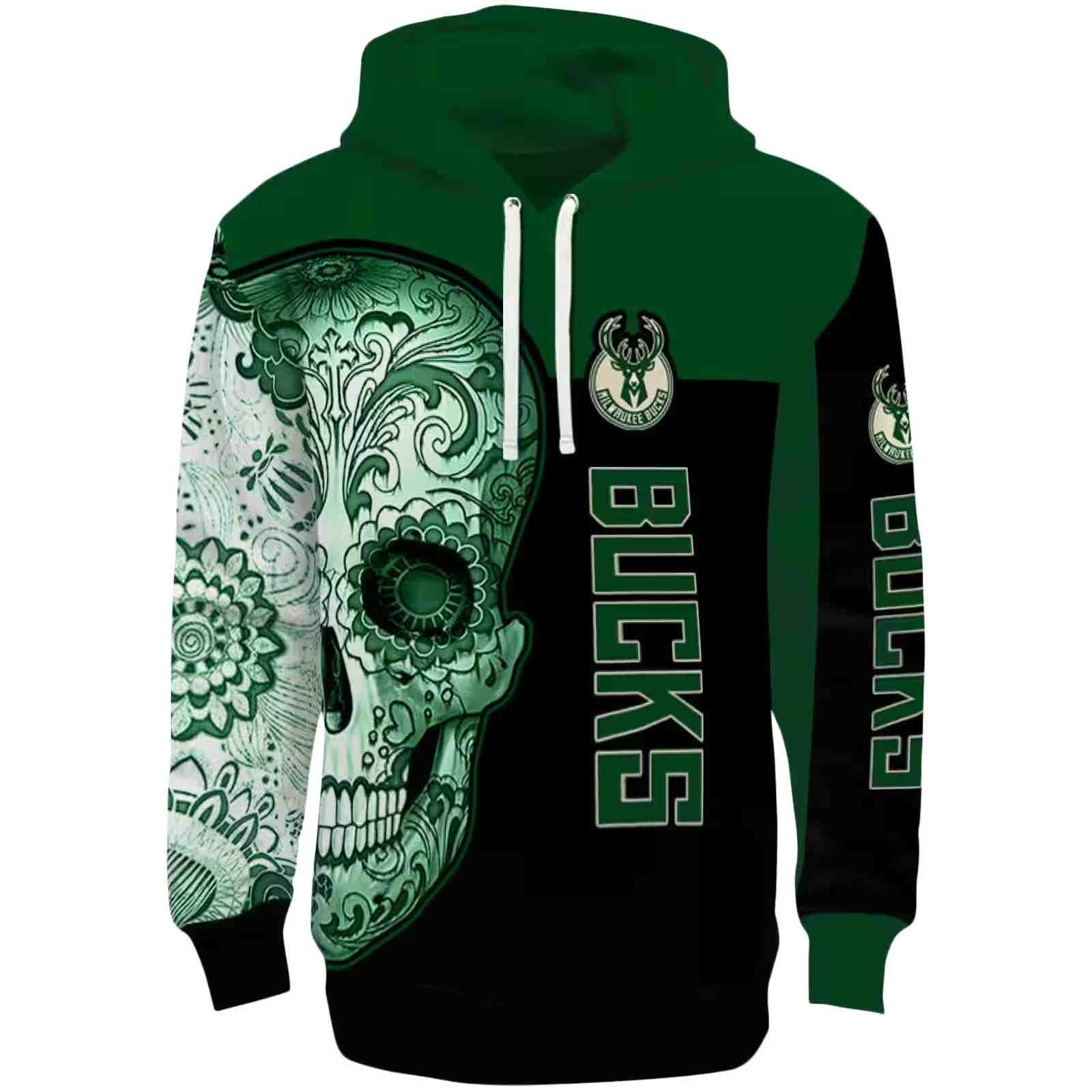 Milwaukee Bucks Sugar Skull Green Black Hoodie