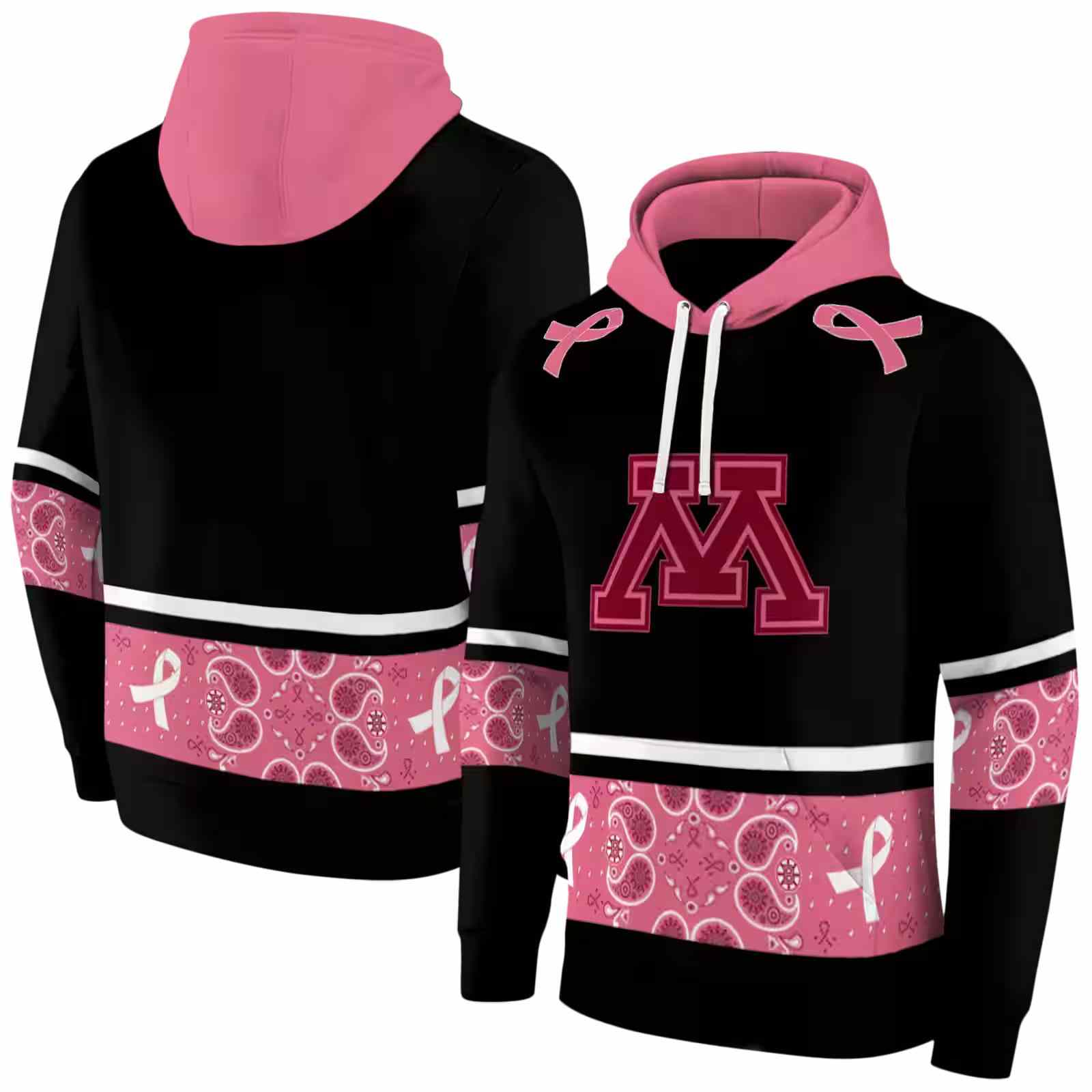 minnesota golden gophers awareness ribbon black pink hoodie fashion forward