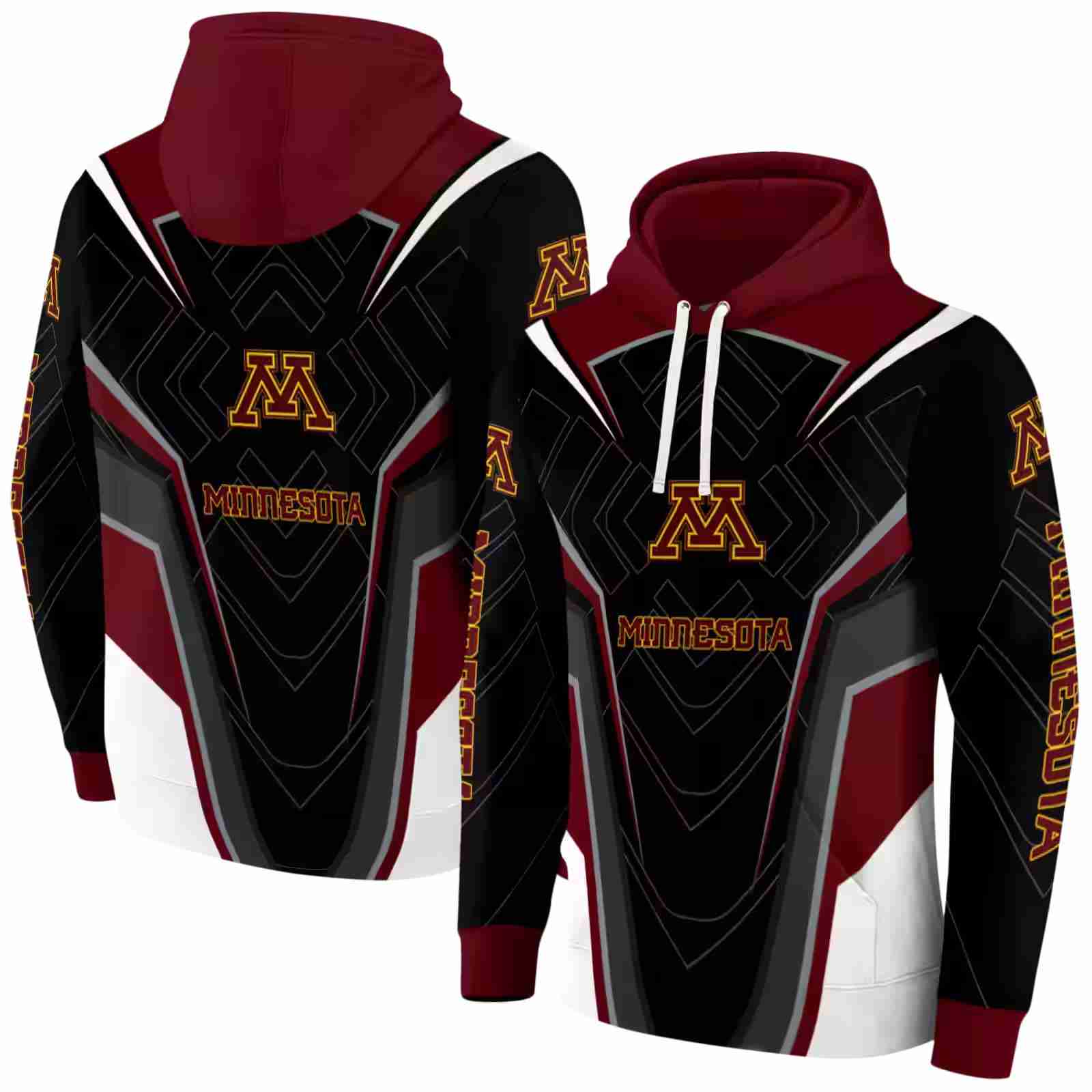 minnesota golden gophers futuristic pattern maroon black hoodie fashion forward