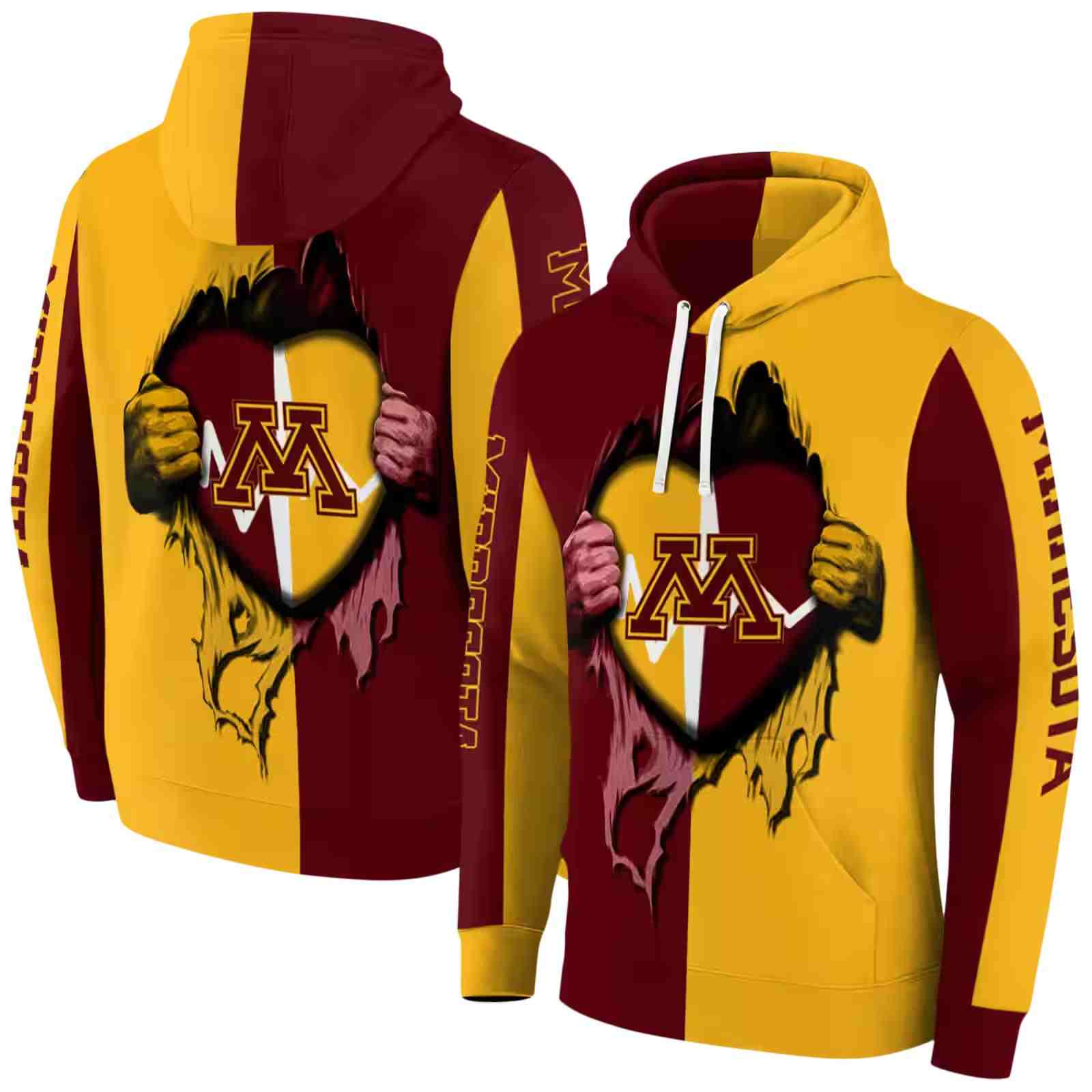 minnesota golden gophers heartbeat graphic maroon hoodie fashion forward