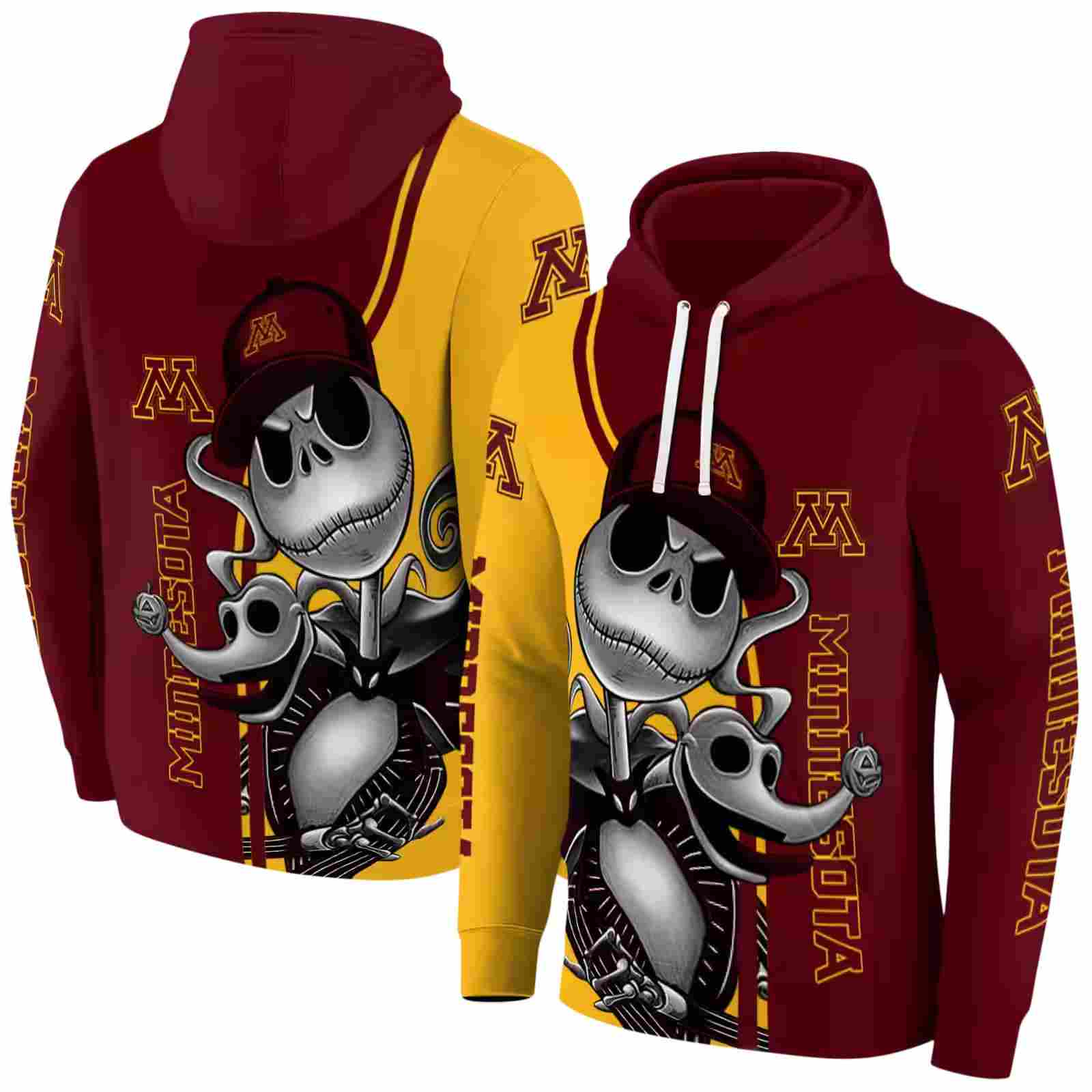 minnesota golden gophers jack skellington maroon hoodie fashion forward