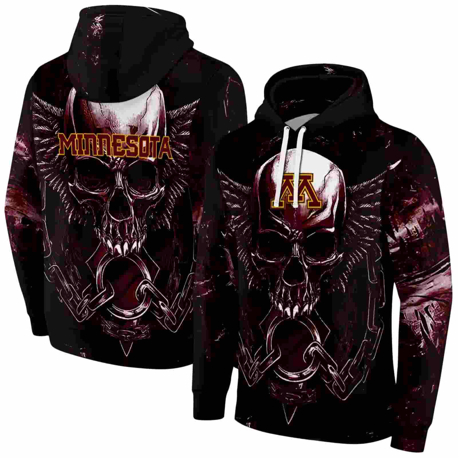 minnesota golden gophers skull artwork maroon black hoodie fashion forward