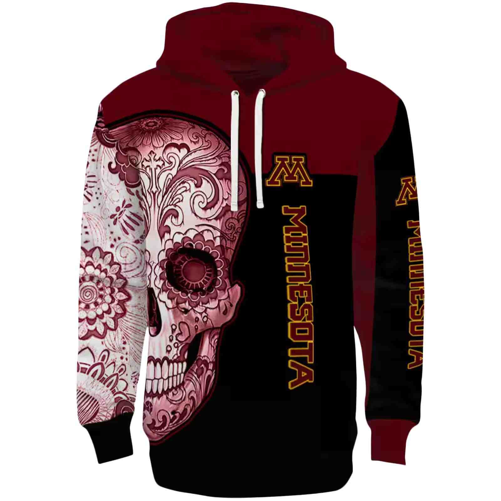 Minnesota Golden Gophers Sugar Skull Maroon Black Hoodie
