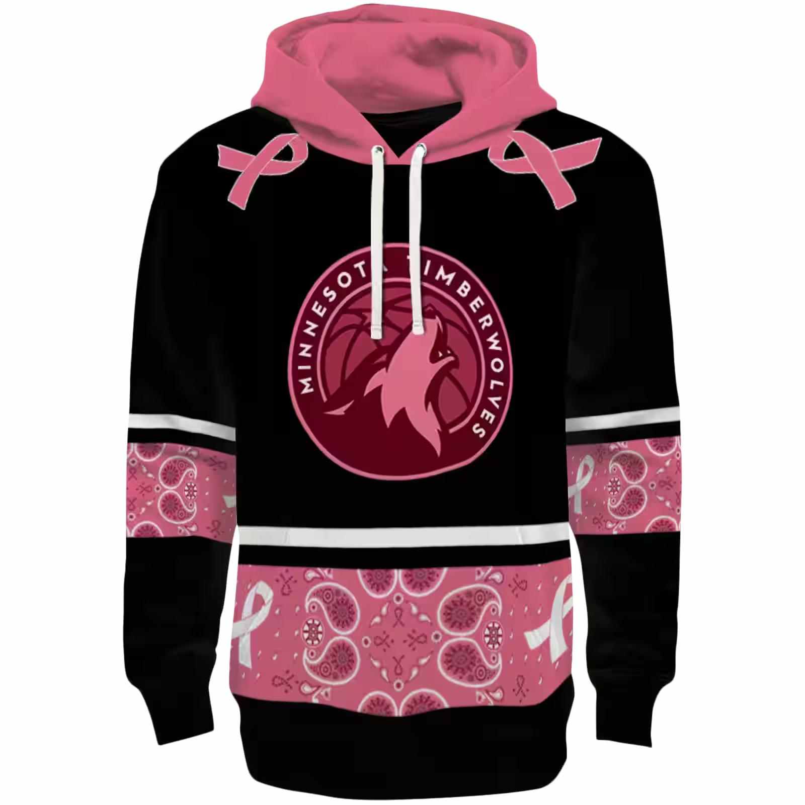 Minnesota Timberwolves Awareness Ribbon Black Pink Hoodie