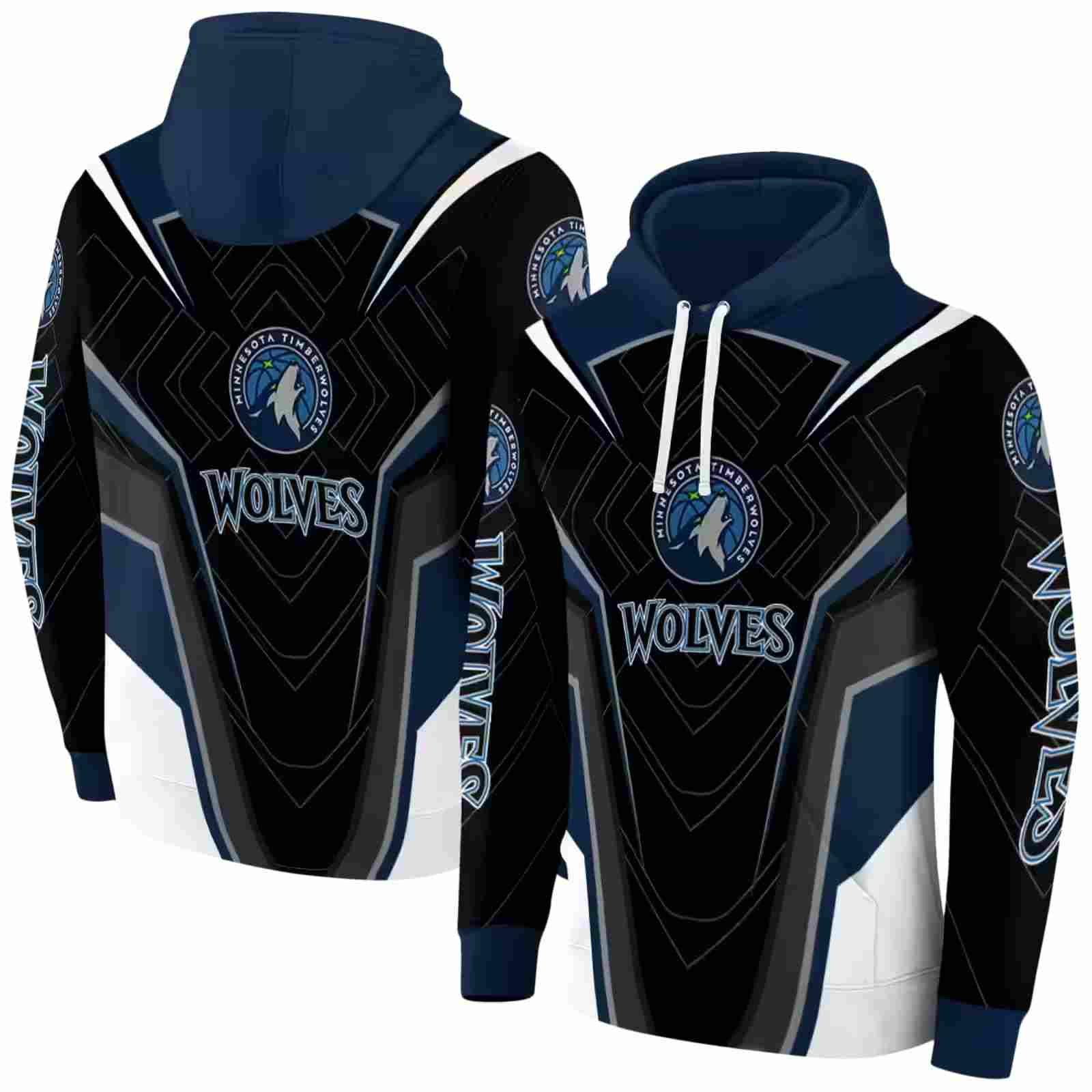 minnesota timberwolves futuristic pattern midnight blue black hoodie fashion forward