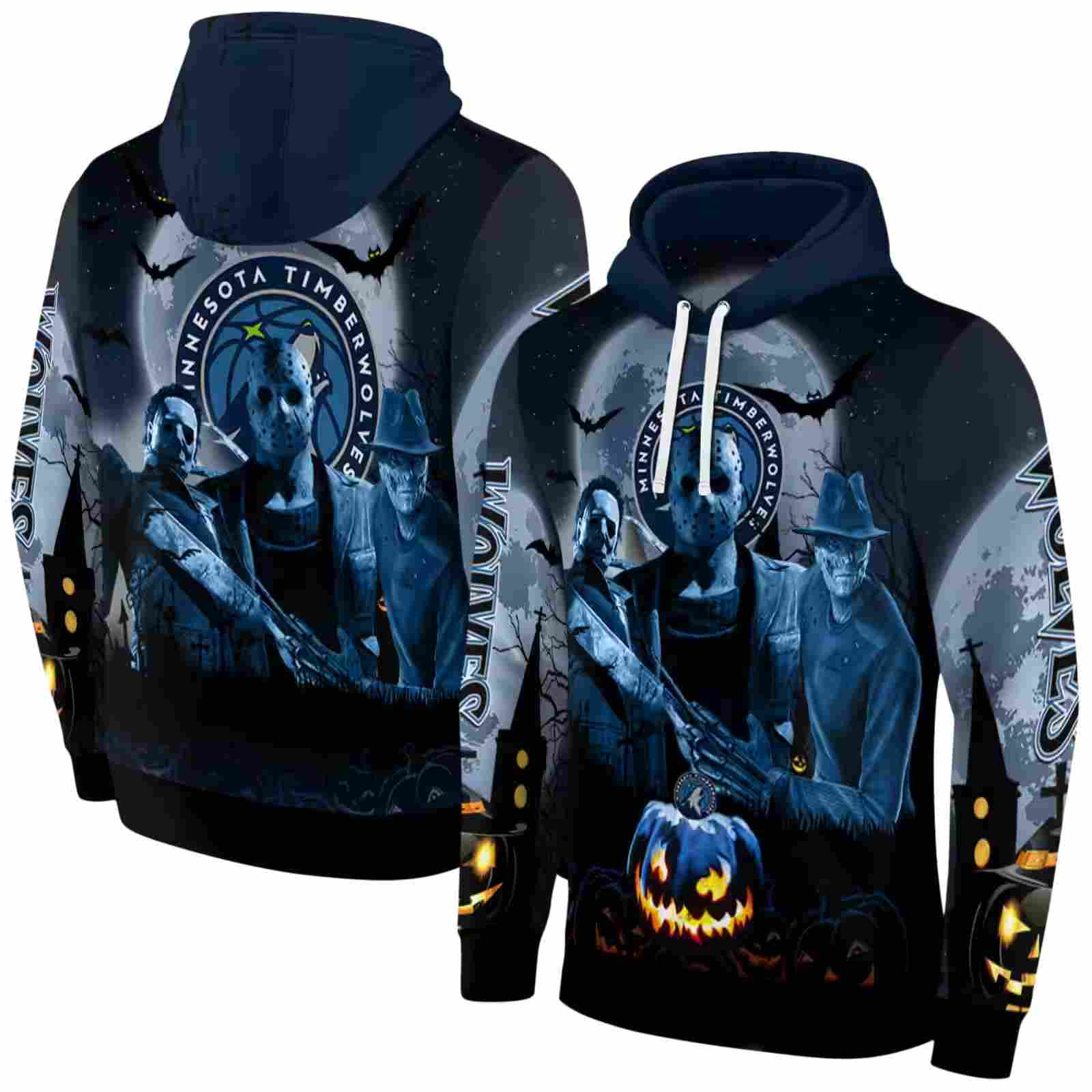 minnesota timberwolves halloween vibes midnight blue black hoodie fashion forward