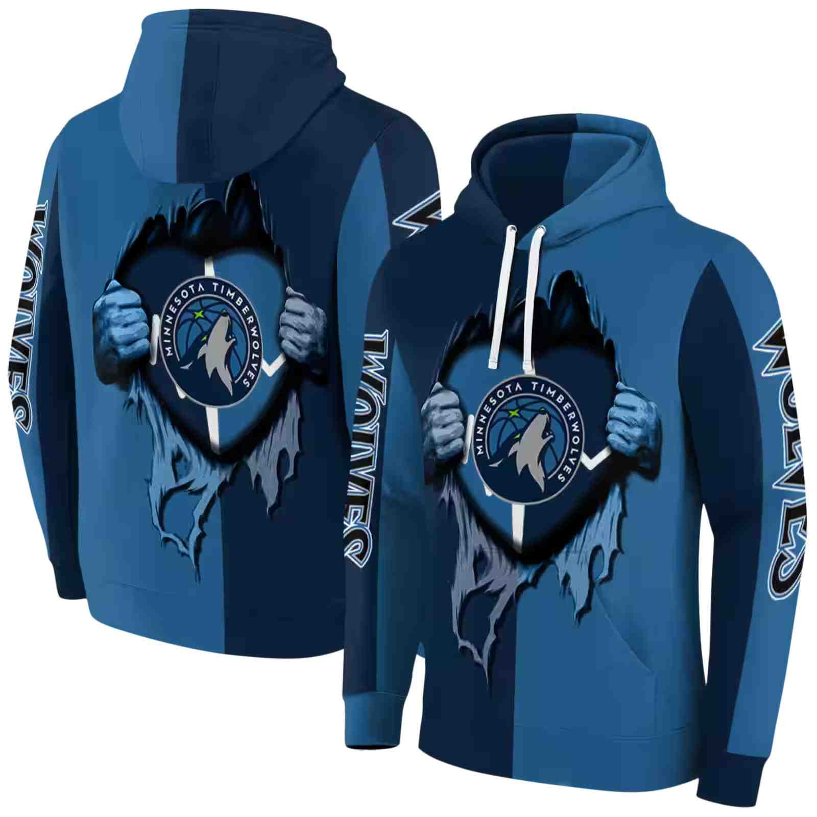 minnesota timberwolves heartbeat graphic midnight blue hoodie fashion forward