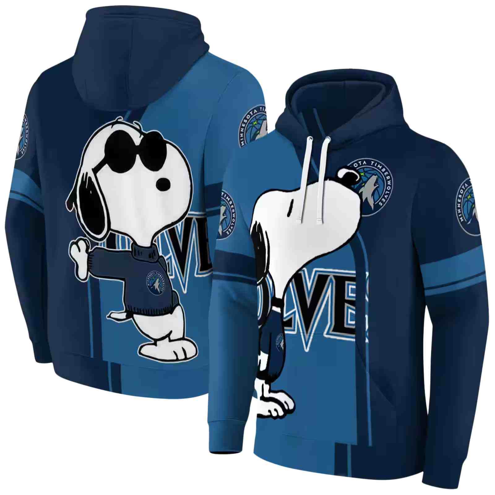 minnesota timberwolves playful snoopy midnight blue hoodie fashion forward