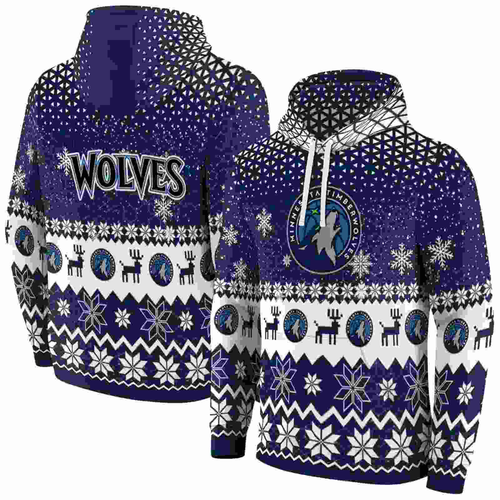 minnesota timberwolves reindeer motif midnight blue hoodie fashion forward