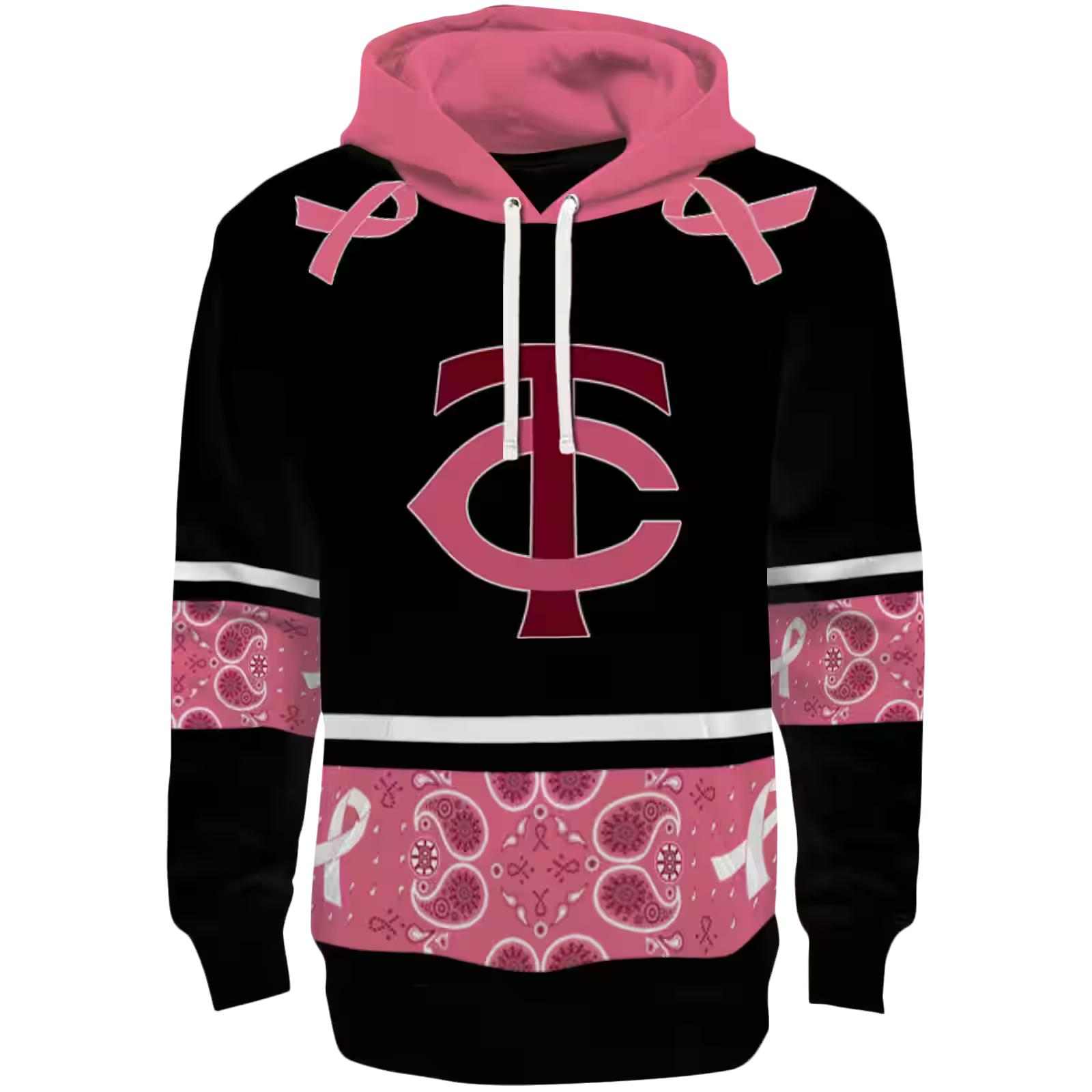 Minnesota Twins Awareness Ribbon Black Pink Hoodie