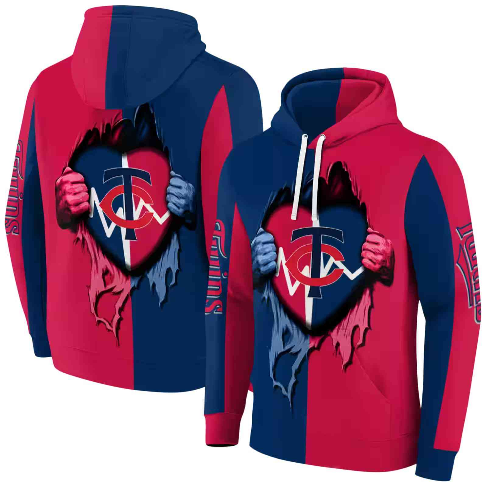 minnesota twins heartbeat graphic navy hoodie fashion forward