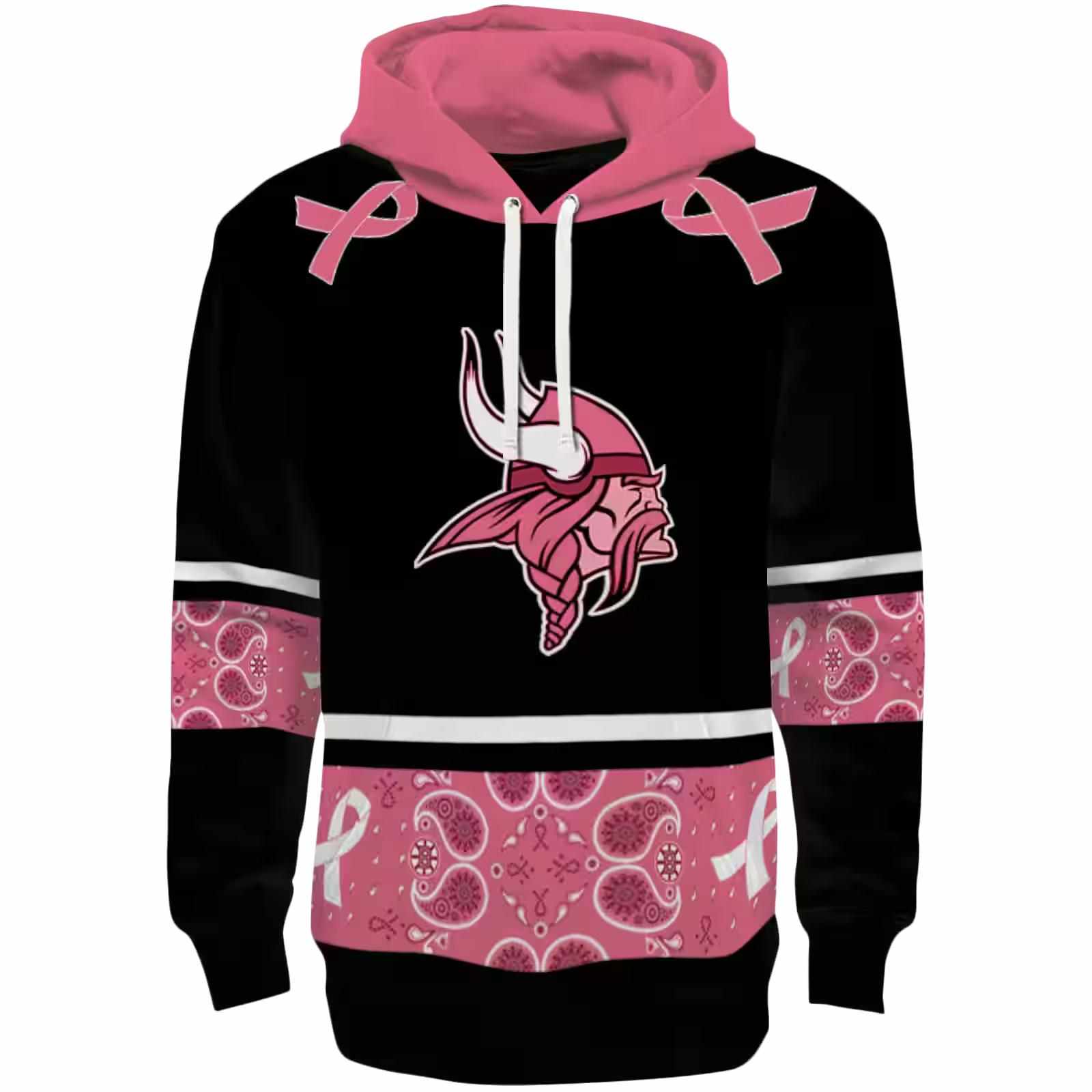 Minnesota Vikings Awareness Ribbon Black Pink Hoodie