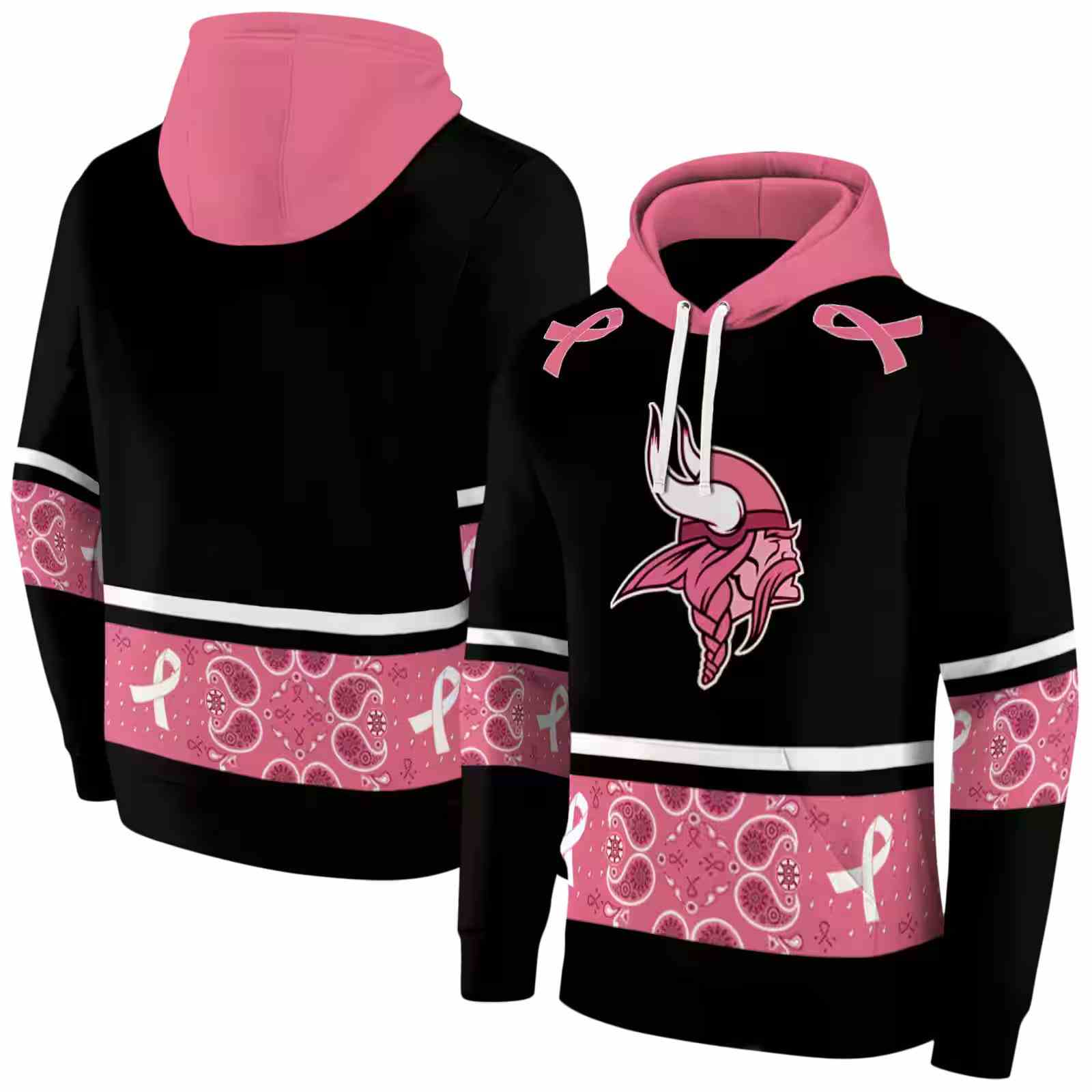 minnesota vikings awareness ribbon black pink hoodie fashion forward