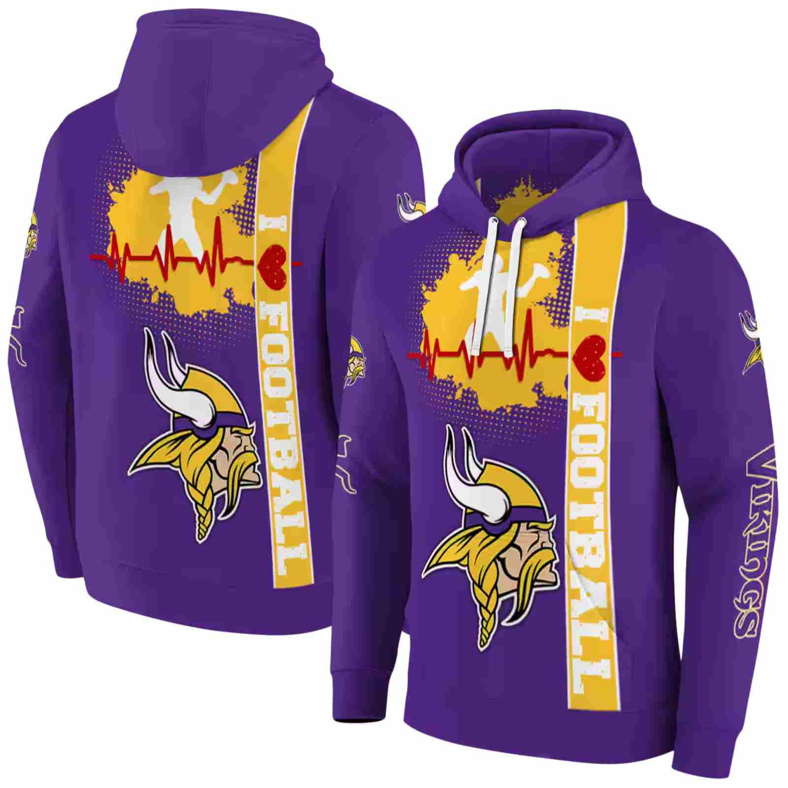 minnesota vikings football heartbeat purple hoodie fashion forward