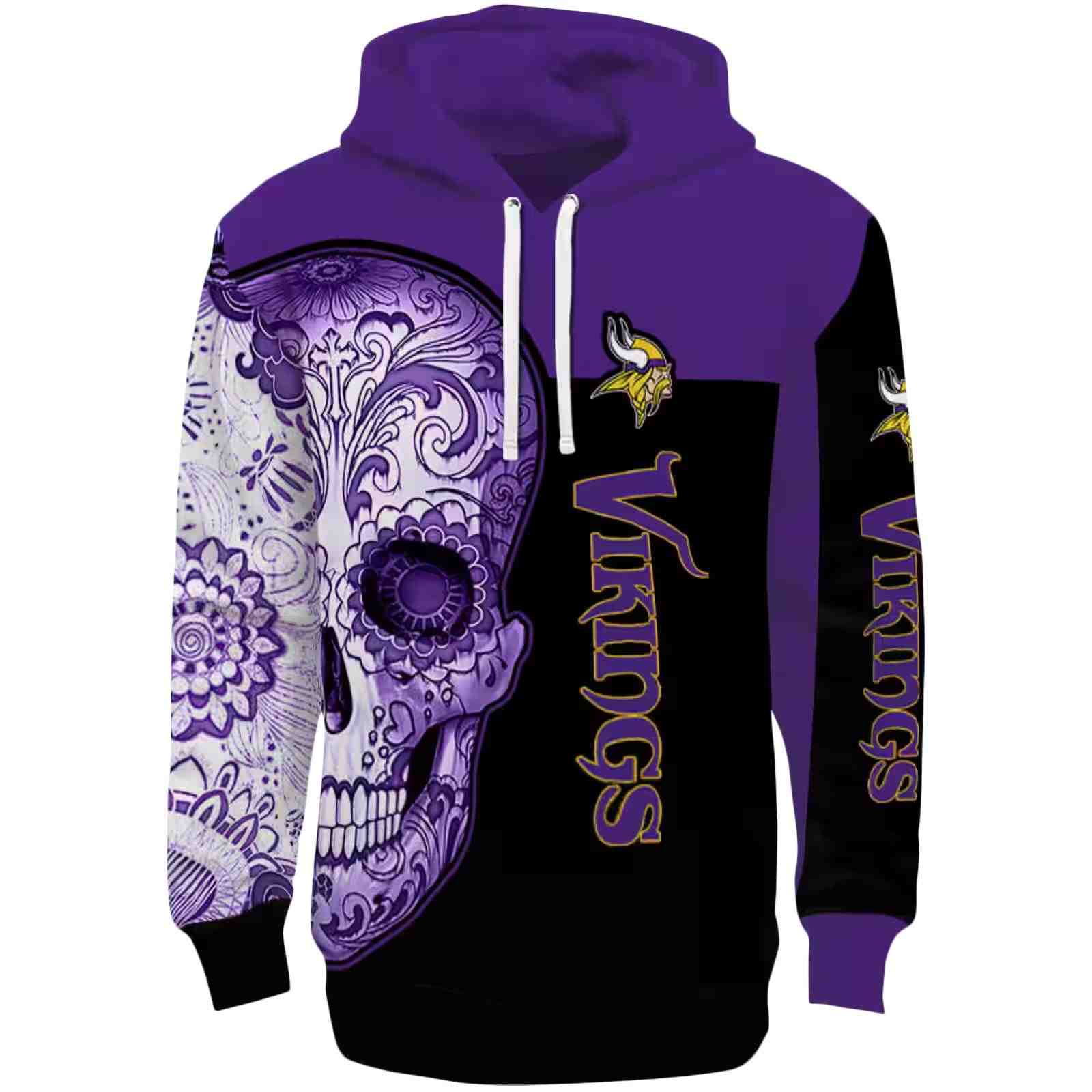 Minnesota Vikings Sugar Skull Purple Black Hoodie