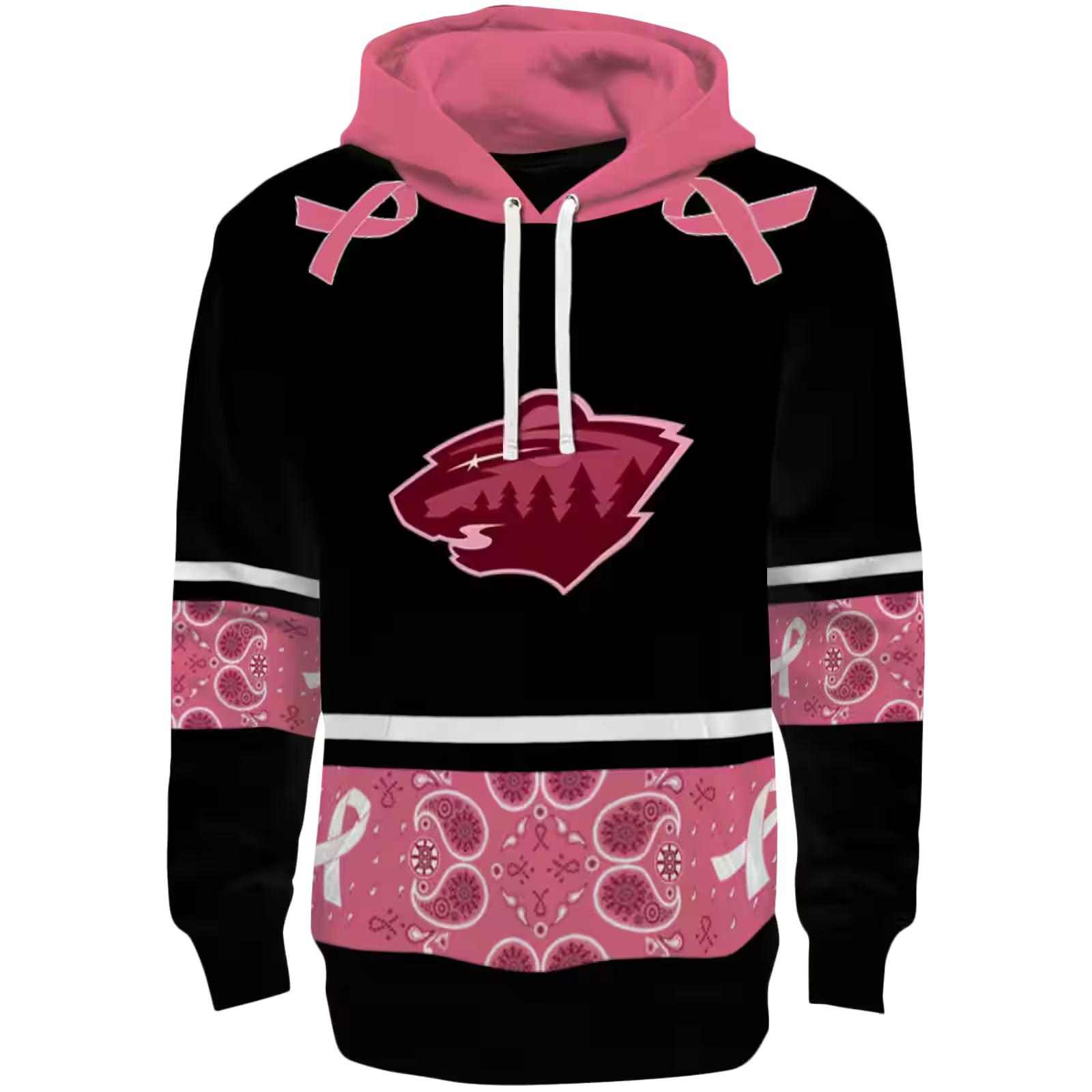 Minnesota Wild Awareness Ribbon Black Pink Hoodie