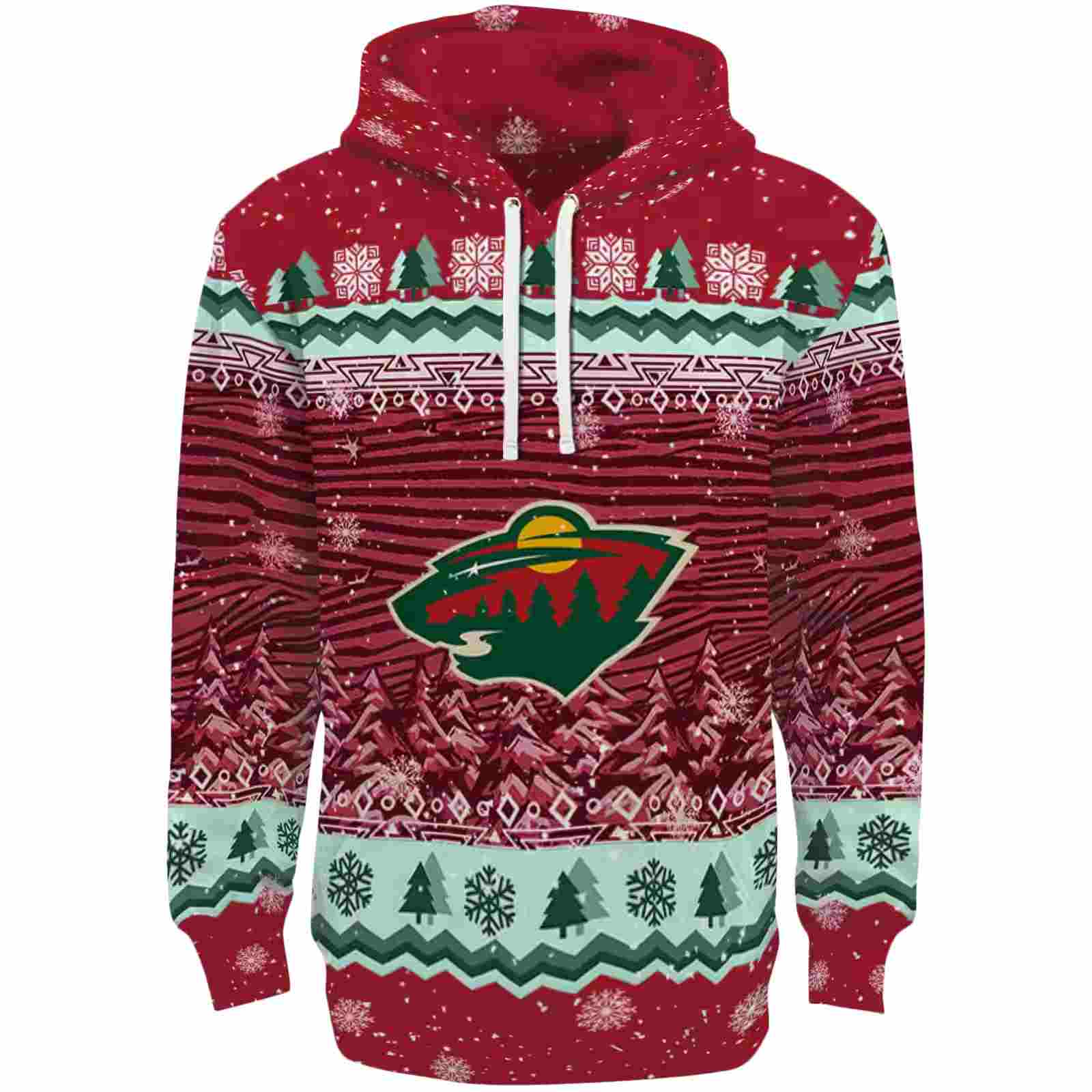 Minnesota Wild Christmas Trees Red Hoodie