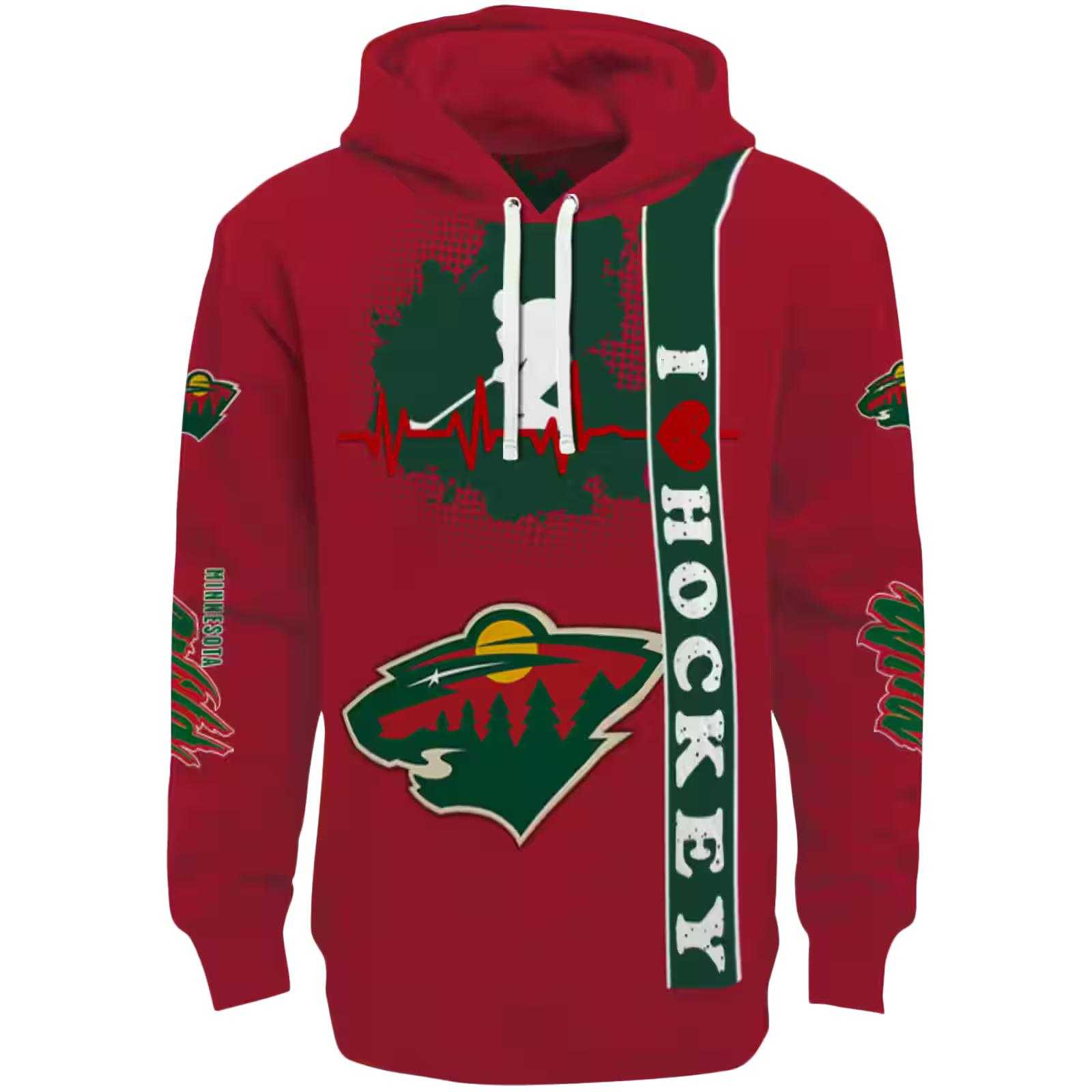 Minnesota Wild Hockey Heartbeat Red Hoodie