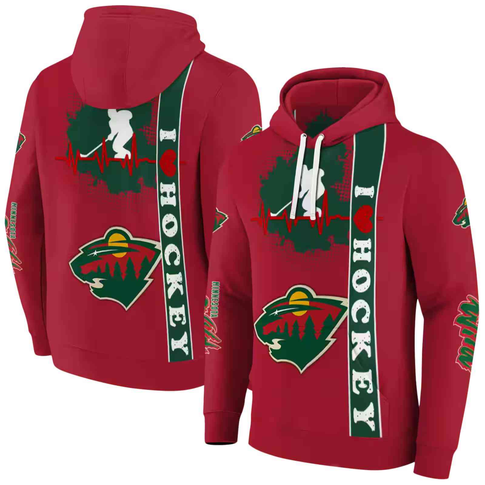 minnesota wild hockey heartbeat red hoodie fashion forward