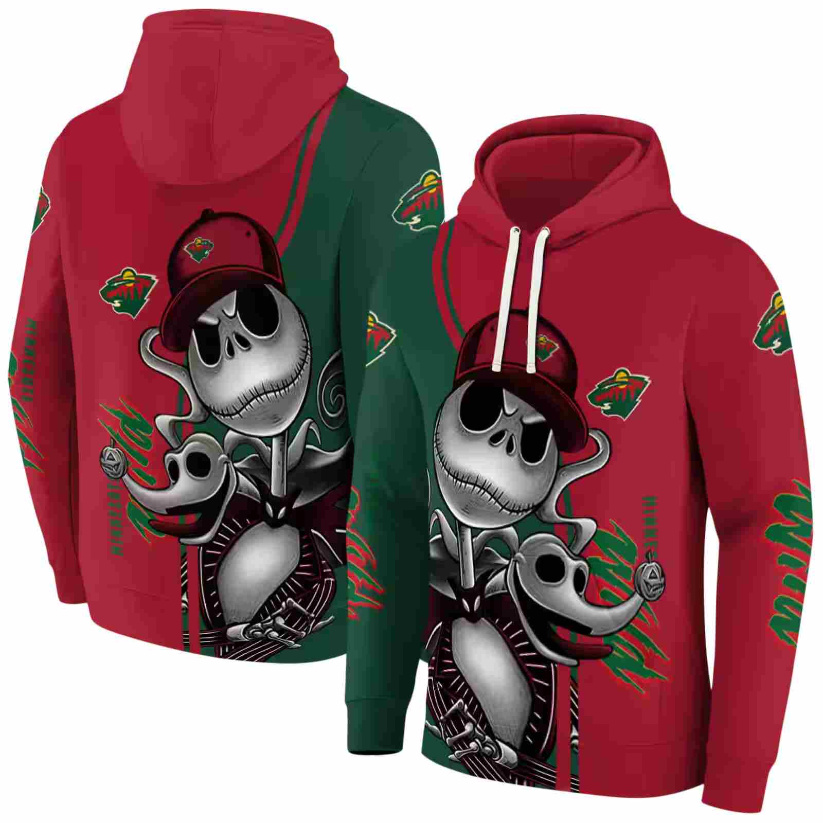 minnesota wild jack skellington red hoodie fashion forward