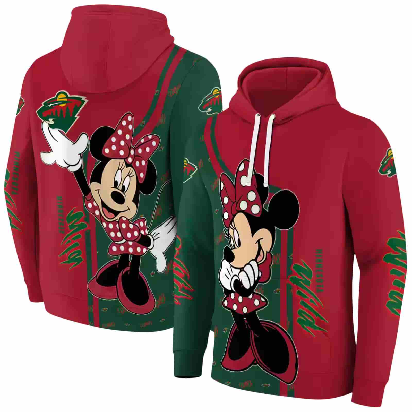 minnesota wild minnie mouse red hoodie fashion forward